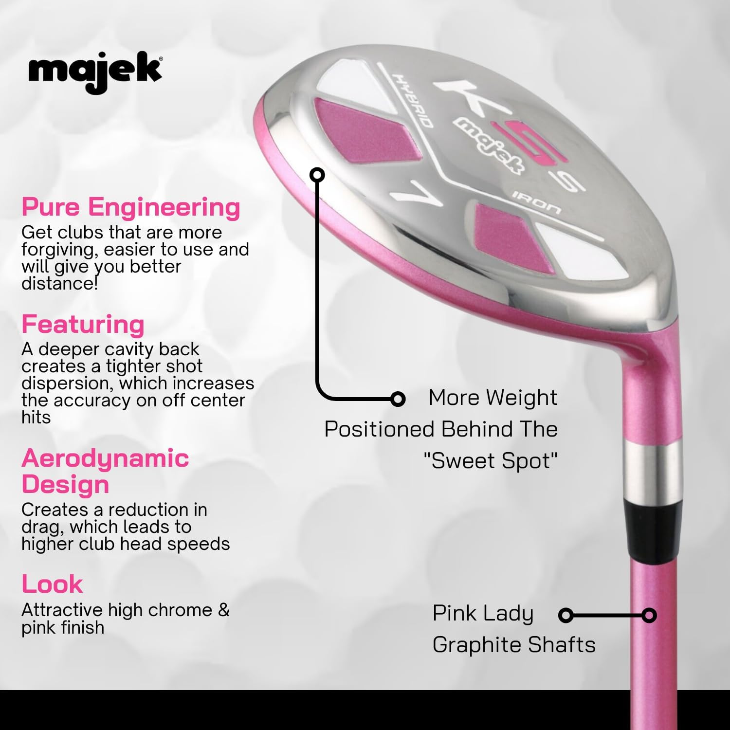 Majek Pink Senior Ladies Golf Hybrids Irons Set New Senior Women Best All True Hybrid Ultra Light Weight Forgiving Fuchsia Woman Complete Package
