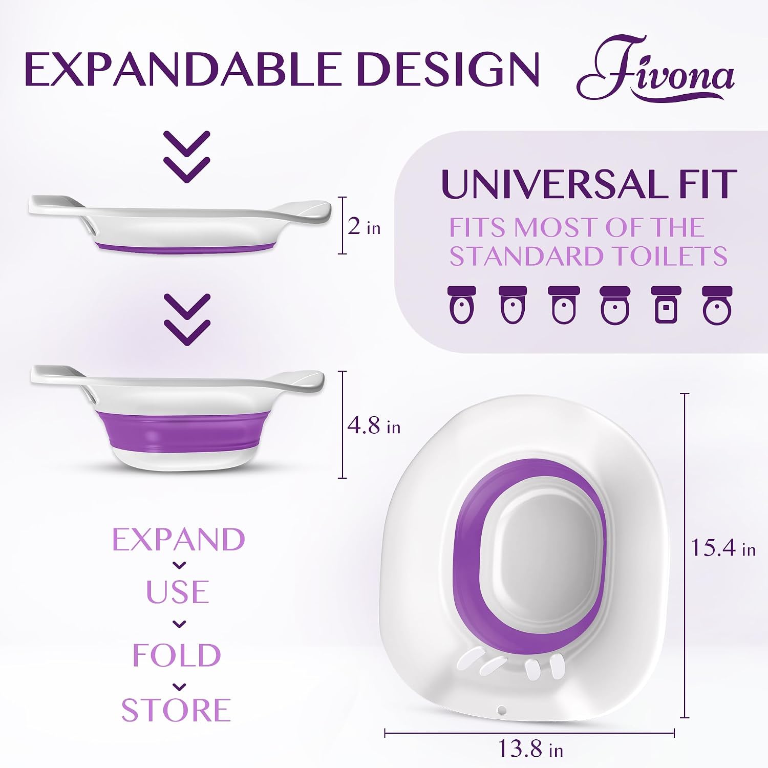 Fivona Sitz Bath for Toilet Seat Postpartum and Hemorrhoids Care - Yoni Steam Seat - Foldable Basin for Epsom Salt Soak - Portable Bidet BPA Free