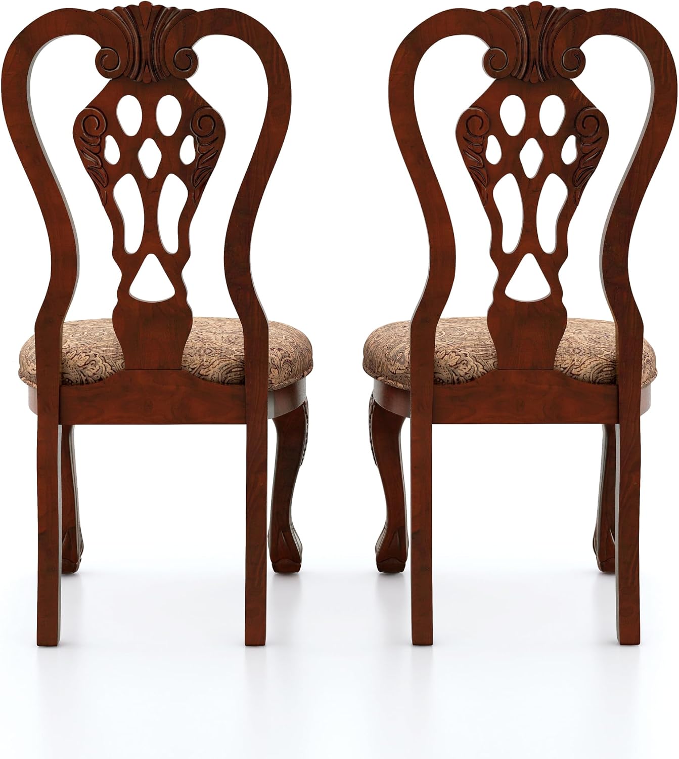 Furniture of America Madeline Traditional Solid Wood Kitchen and Dining Room Chairs Set of 2 with Pattern Fabric Upholstered, Antique Padded Side Seat