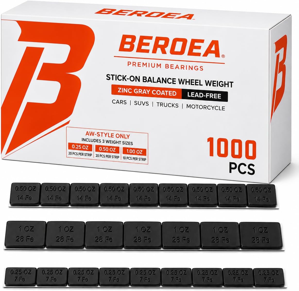 OCTOPUS BEROEA 500Pcs Zinc Black Coated Stick-On Balance Wheel Weight Lead-Free Cars SUVs Trucks Motorcycle Wheel Balancers w/Wider and 3M Tape 1oz