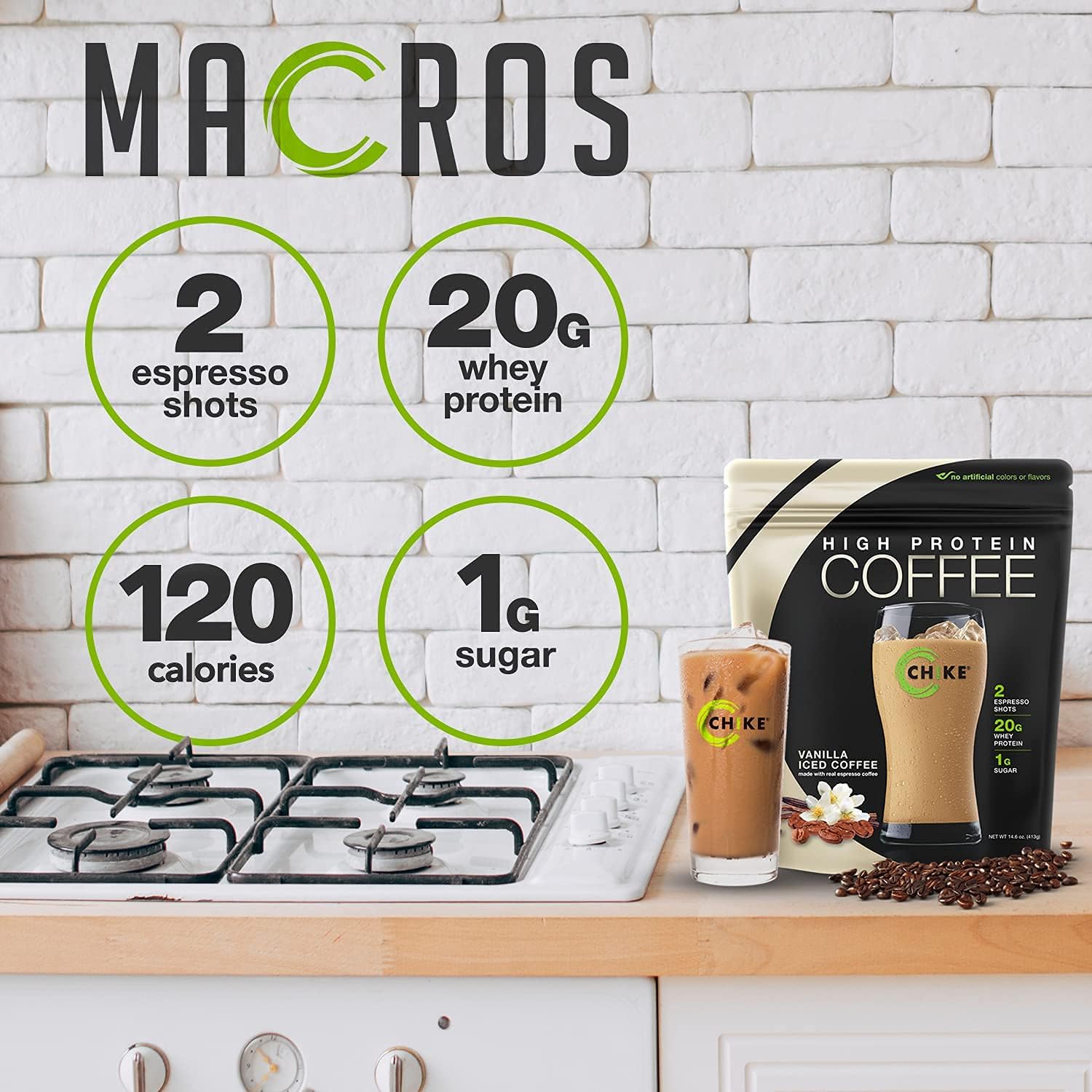 CHIKE Vanilla High Protein Iced Coffee, 20 G Protein, 2 Shots Espresso, 1 G Sugar, Keto Friendly and Gluten Free, 12 Single Serve Packets