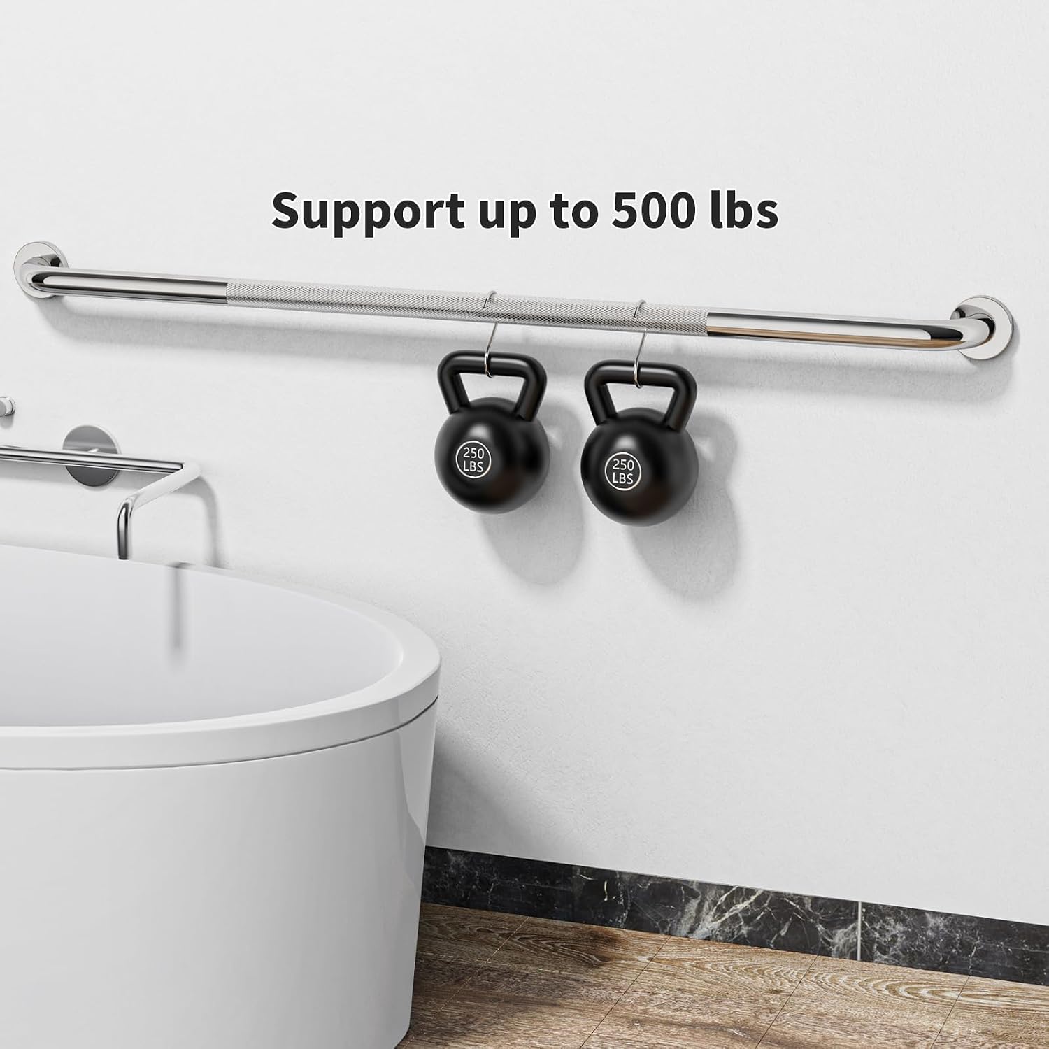 40 Inch Brushed Nickel Shower Grab Bar Anti-Slip Knurled Grip,Safety Handle | YuanDe 1.25" Diameter Stainless Steel Bathroom Grab Bars, Handicap Injury Elderly Senior Assist Support Shower Handle-2Packs