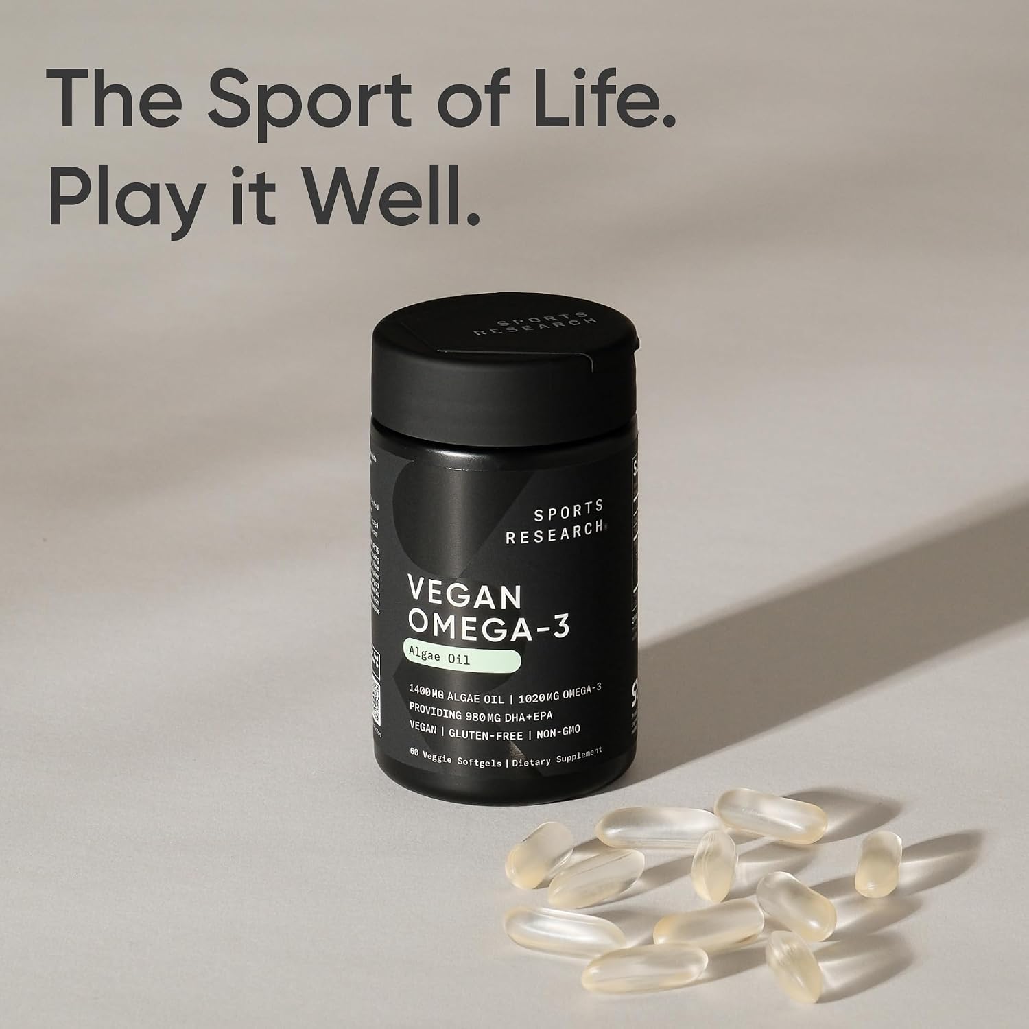 Sports Research® Vegan Omega-3 Algae Oil 1040mg, 60 Count Plantgels™