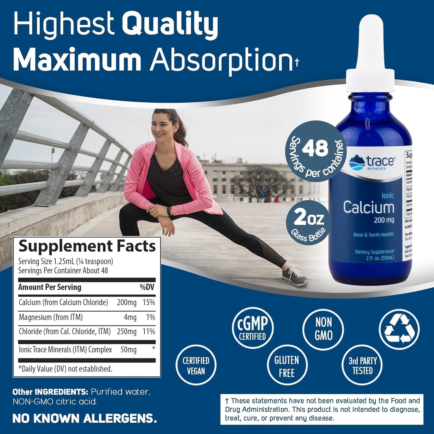 Trace Minerals Liquid Ionic Calcium Supplement, 200mg, 59ml, 2 fl oz | Supports bones, nerves, and muscles, 70+ trace minerals