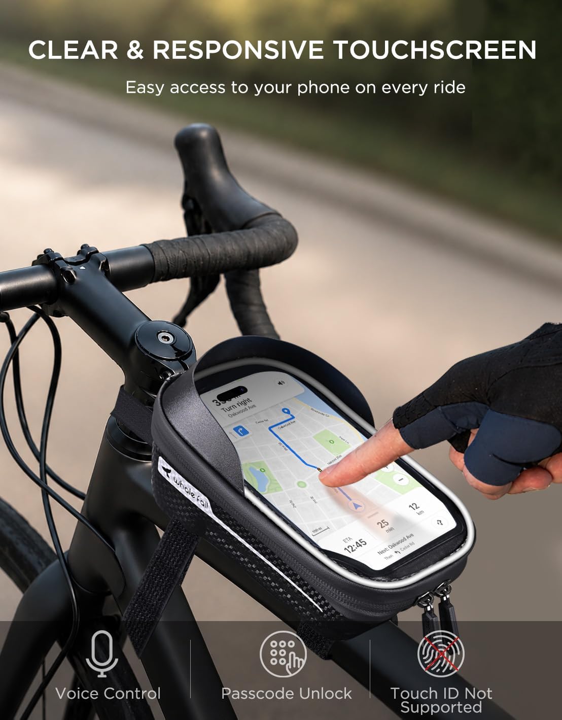 whale fall Bike Frame Bag Waterproof, 3D EVA Hard Shell, Bike Phone Holder