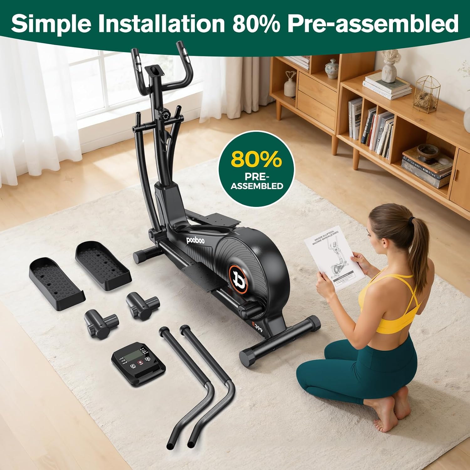 pooboo Elliptical Machine, Elliptical Exercise Machine with 16-Level Resistance&Quiet Magnetic Driving System, Elliptical Machine for Home with LCD Monitor&15.5-17IN Stride, 350LBS Weight Capacity