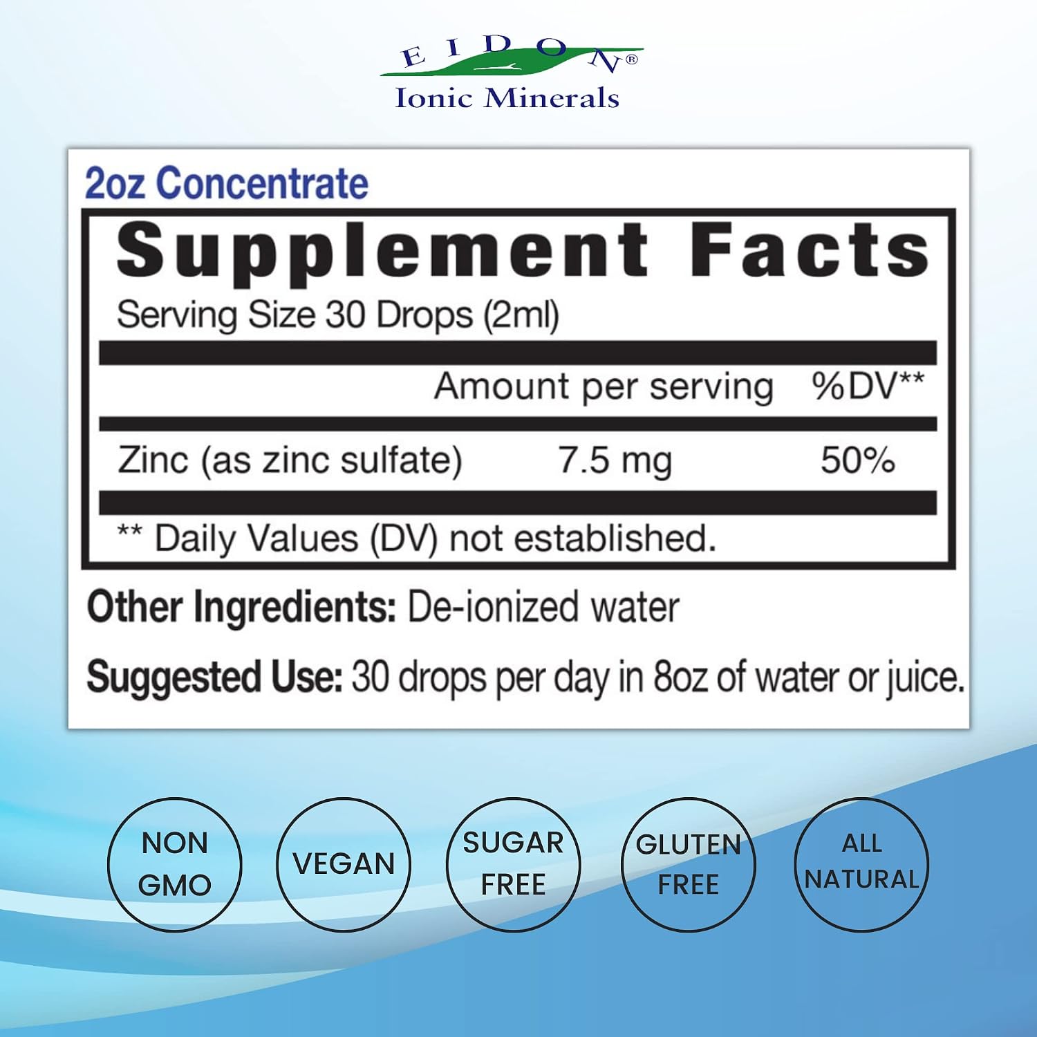Eidon Ionic Minerals - Liquid Zinc Concentrate, Ionic Zinc Sulfate - 2 oz | Supplement Drops for Men, Women, & Kids, Support Immune System, Hair and Skin, Liver and Kidney Health