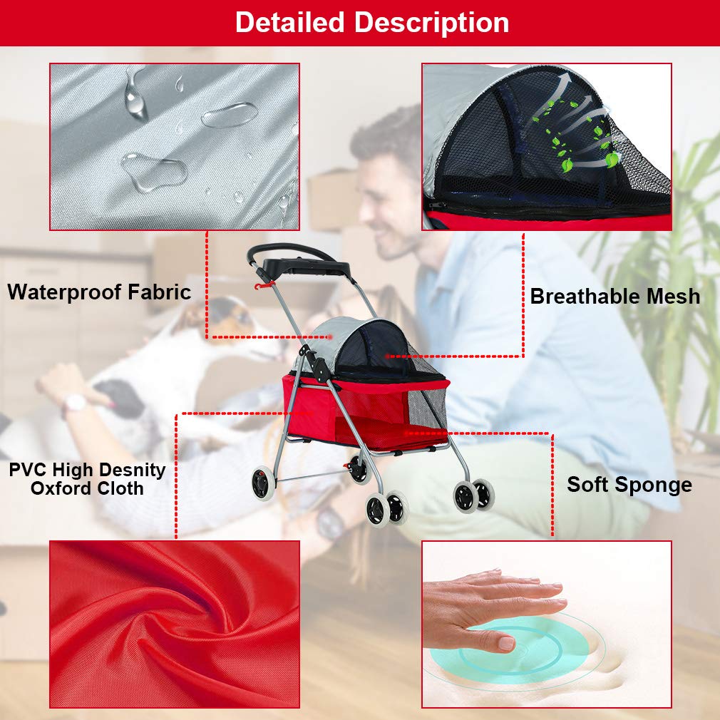 Pet Stroller 4 Wheels Posh Folding Waterproof Portable Travel Cat Dog Stroller with Cup Holder,Blue