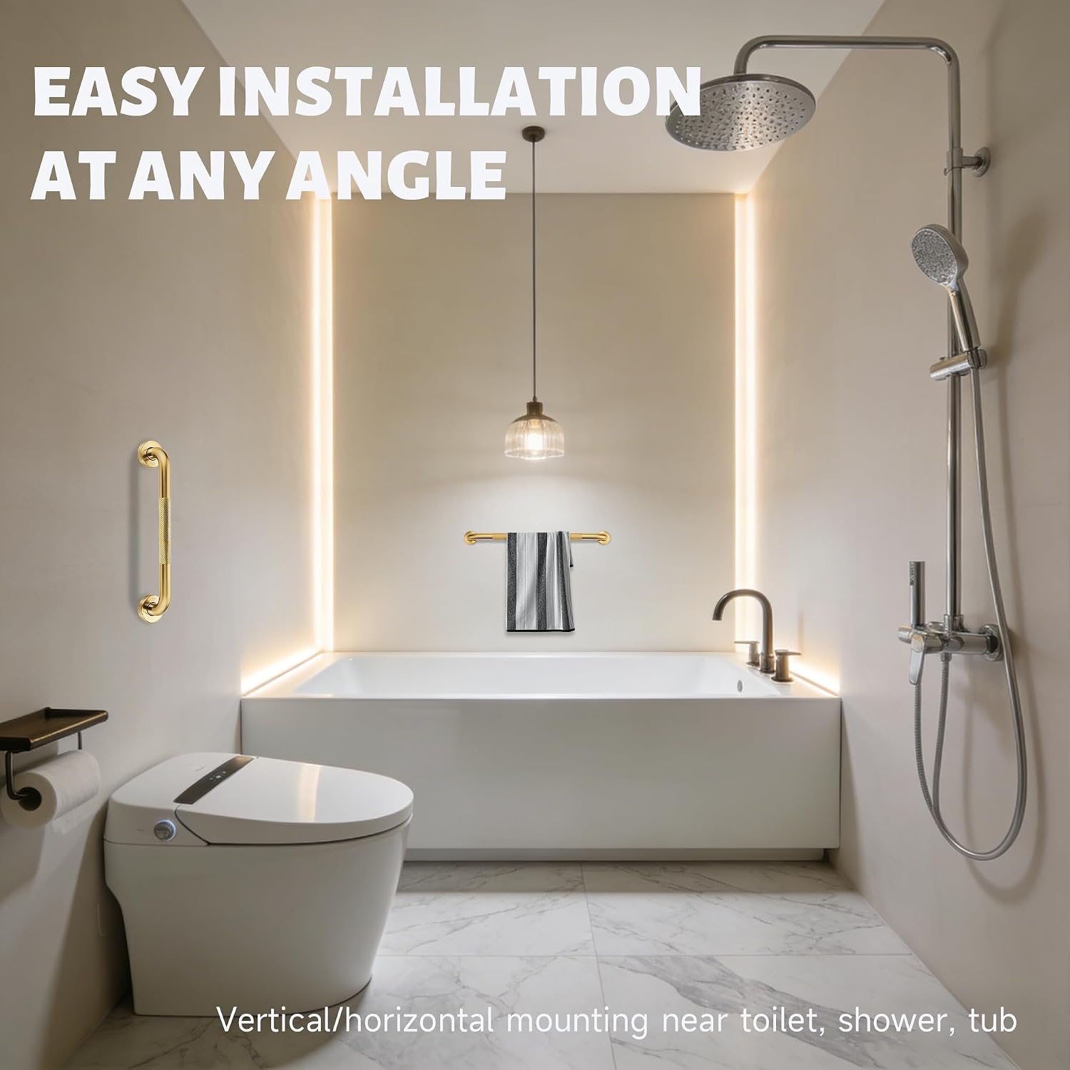 12 Inch Shower Grab Bar 1.25" Dia,Brushed Nickel Anti Slip Bathroom Grab Bar, 304 Stainless Steel Knurled Handicap Grab Bars, Safety Support Handrail,Bath Shower Handle for Elderly Injury Senior