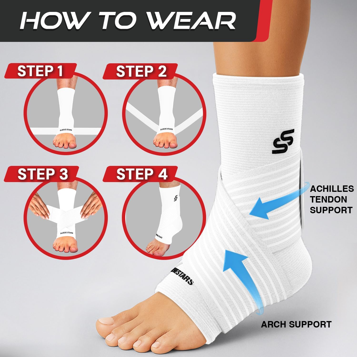 Sleeve Stars Ankle Brace for Women & Men, Ankle Wrap for Sprain, Compression Sleeve for Plantar Fasciitis Relief, Easy Customizable Support: w/ Removable Strap (Single/M:10"-12"/Black)