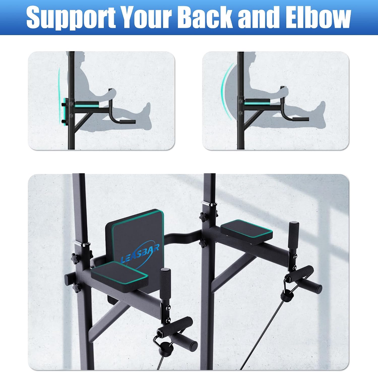 Pull Up Dip Station for Home Gym, Power Tower with Backrest, Adjustable Height Pull Up Bar Stand