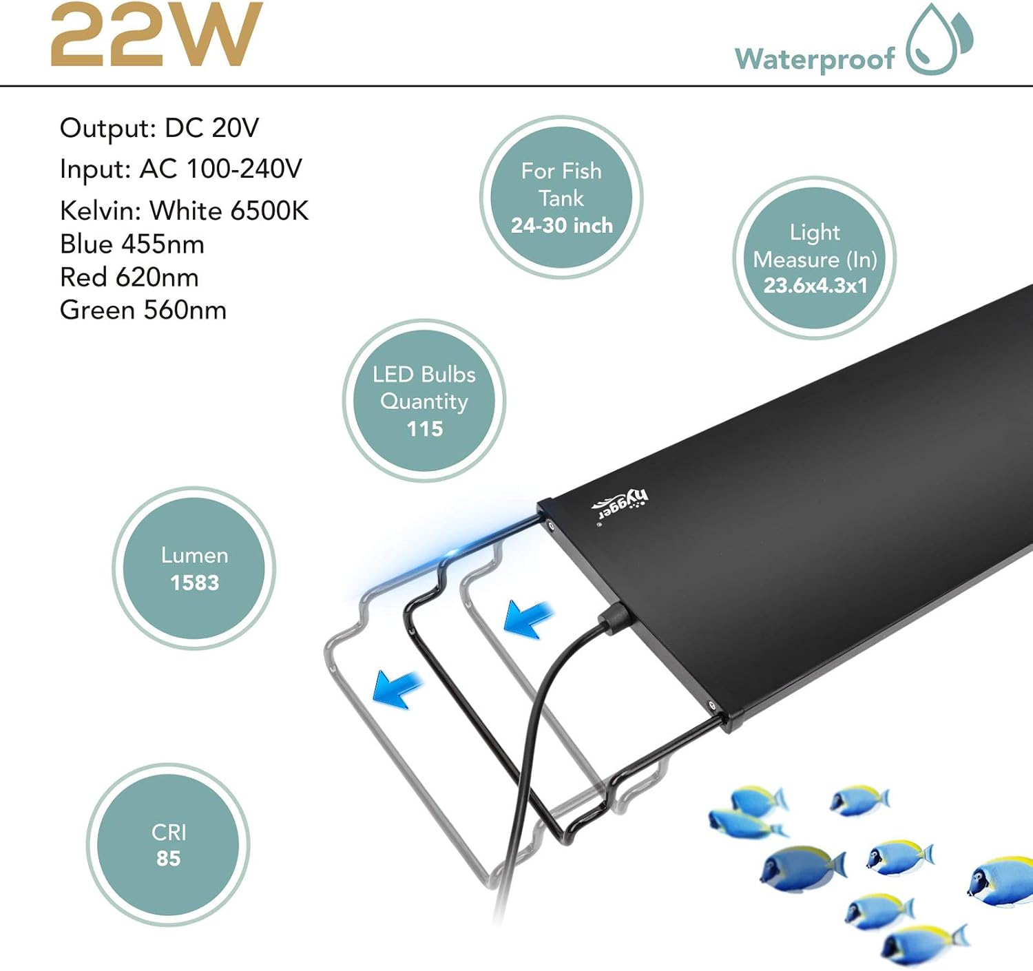 hygger 18W 24/7 Lighting Aquarium LED Light, Sunrise-Daylight-Moonlight Mode and DIY Mode
