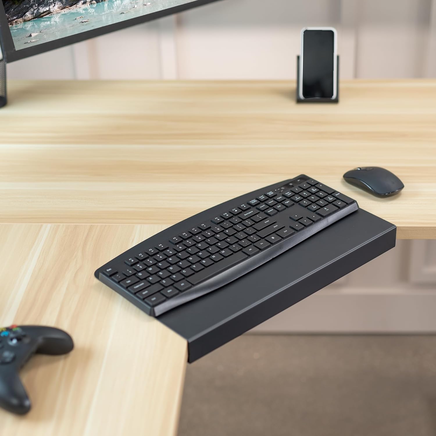 VIVO 17 inch Corner Desk Connector Platform for Mounting Under-Desk Keyboard Trays on L-Shaped Workstations, Black, DESK-AC07S