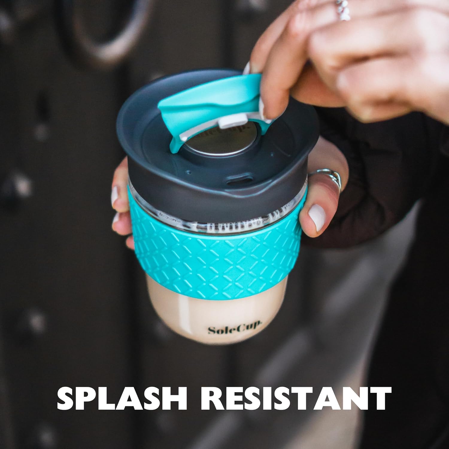 Large Travel Mug - Reusable Glass Coffee Mug - 18oz/530ml BPA-Free Hot Drink Travel Mug with Lid & Silicone Band (Black, 18oz)
