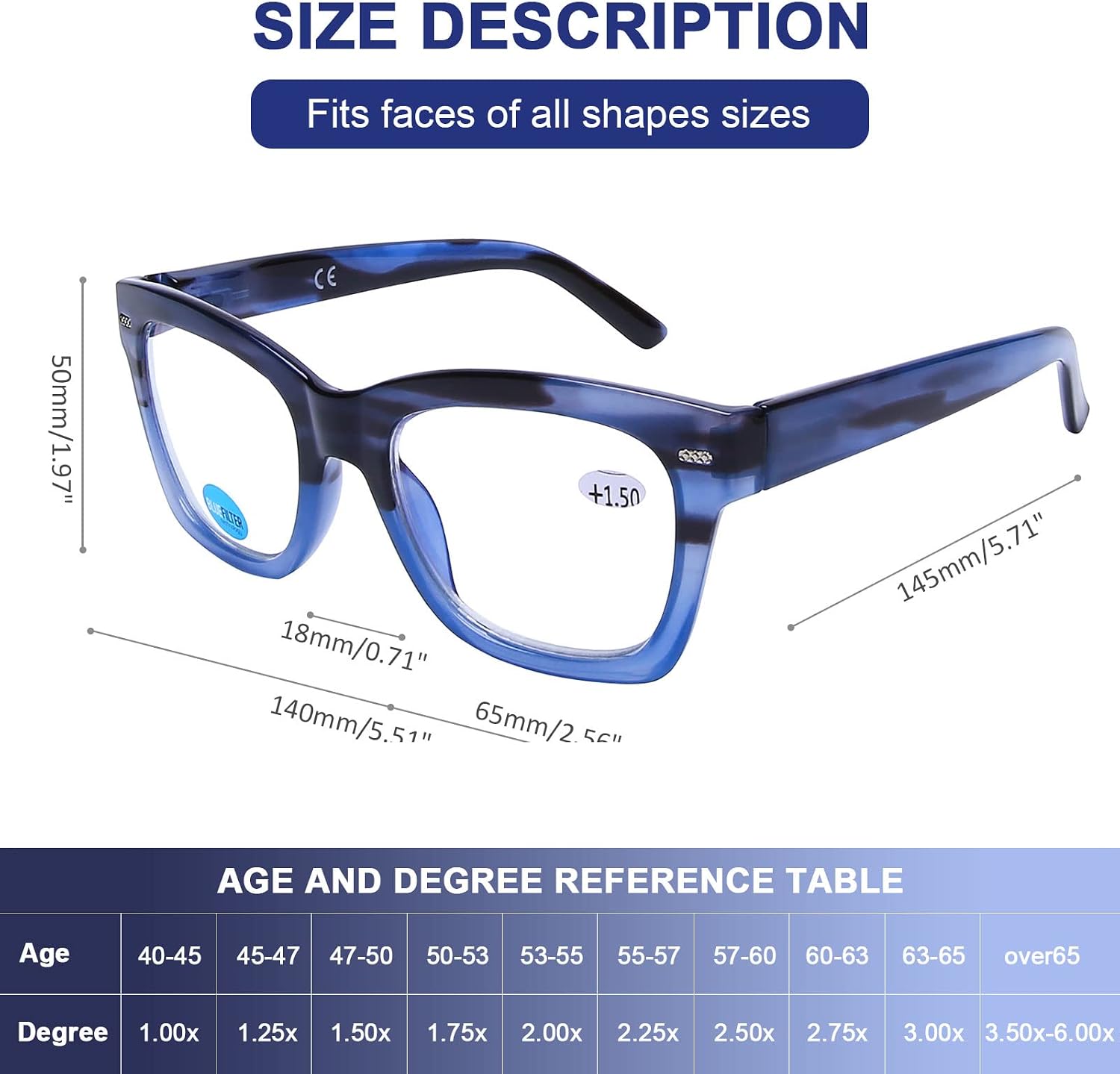 AQWANO Oversized Computer Reading Glasses Blue Light Blocking, 4 Pairs Stylish Fashion Design Anti UV Ray/Eye Strain/Glare Readers Men Women, 1.5