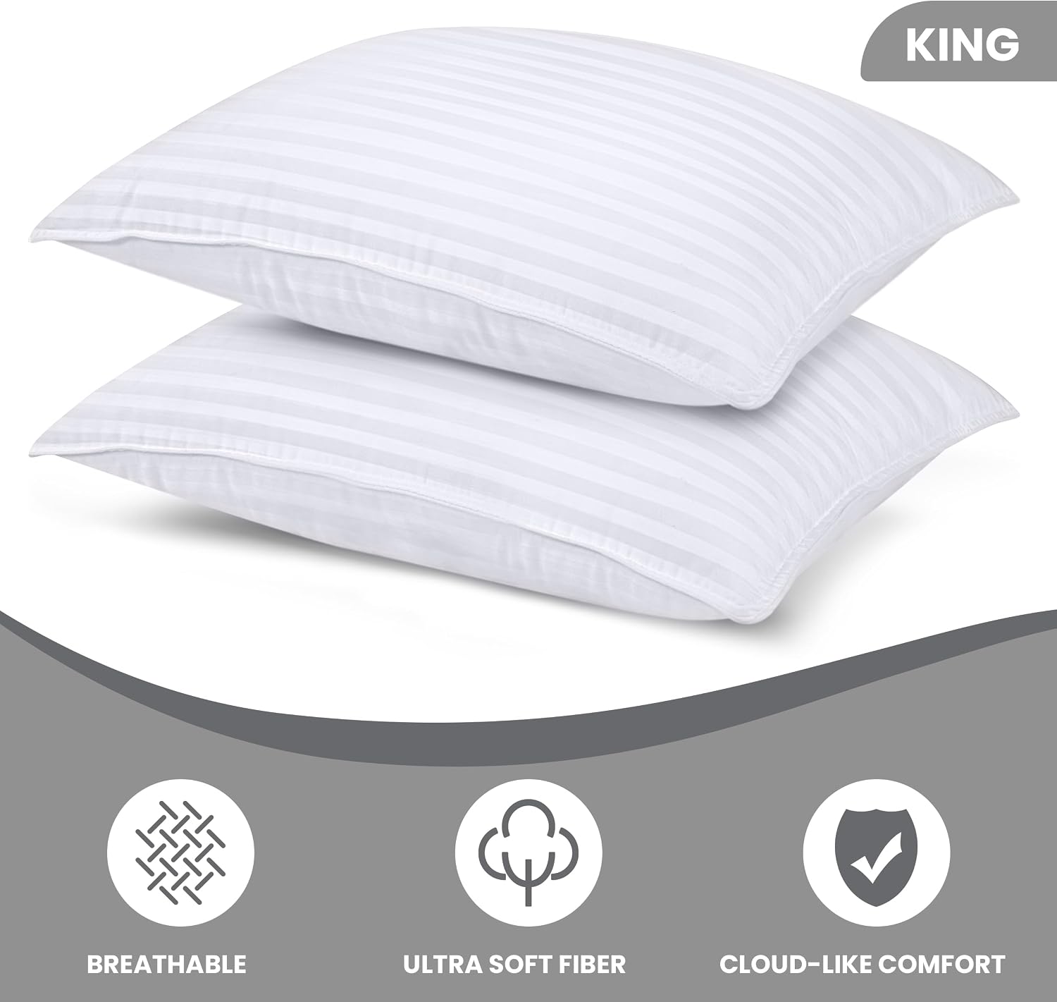 Utopia Bedding Hotel Bed Pillows for Sleeping, Pillows King Size Set of 2 | Down alternative pillows, cooling hotel quality, luxury comfort for back, side & stomach sleepers, Premium Stripes, White