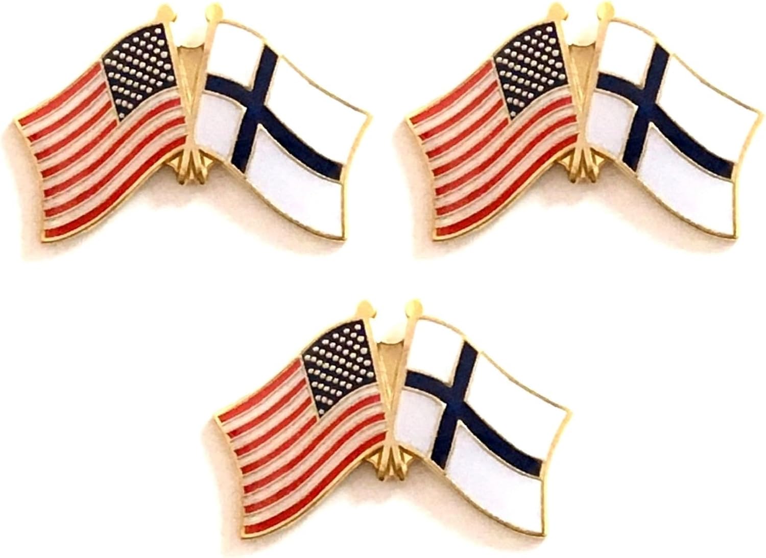 3 National Country Flag Crossed Enamel Flag Pins Pack of 3 Friendship Double Flags