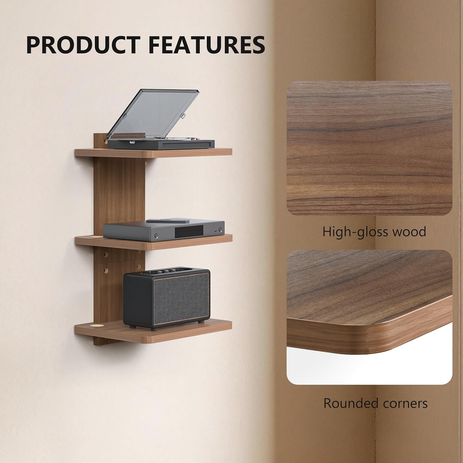 WALI Floating TV Shelf, 2 Tier Glass Projector Shelf for DVD Players, Routers, Game Consoles, Cable Boxes, Living Room Decor, Wall Mount Shelves Hold Up to 17.6lbs (CS202B), 2-Shelf, Black