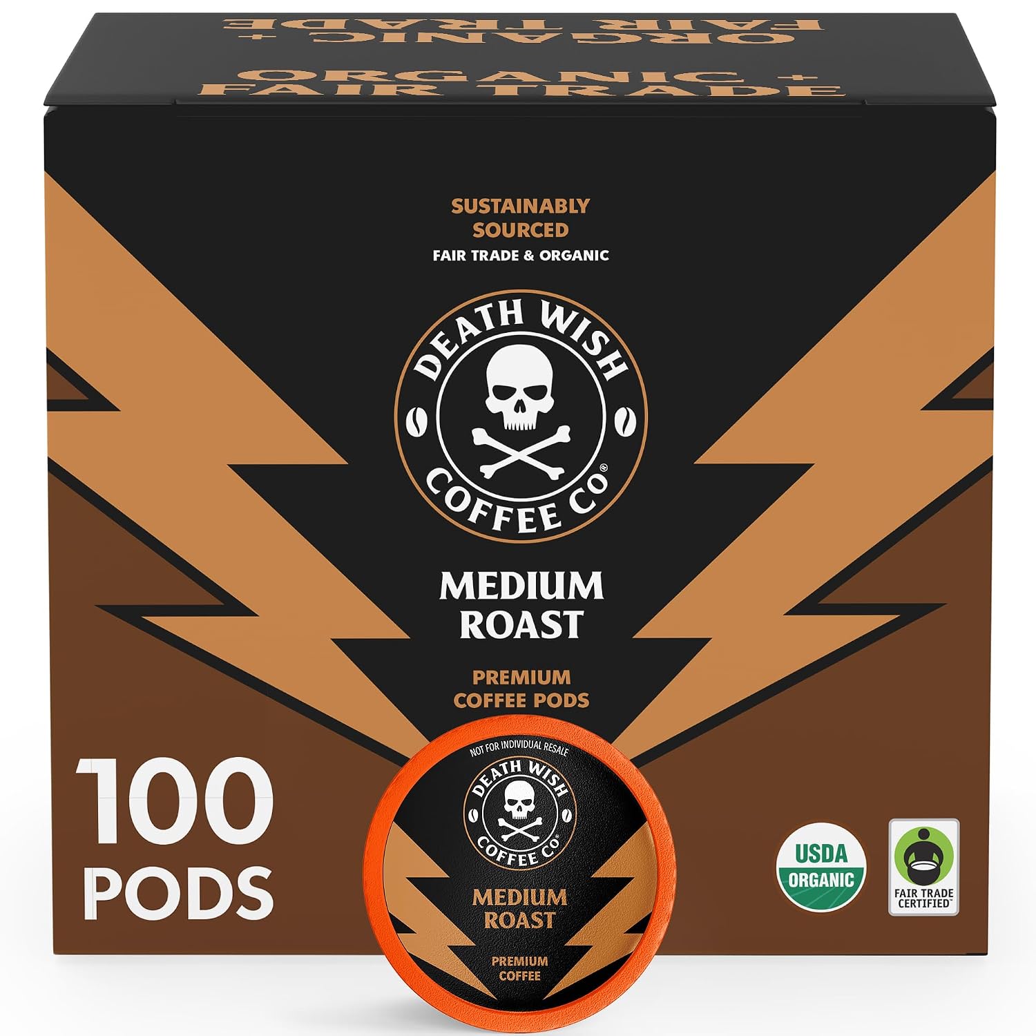 Death Wish Coffee Dark Roast Single Serve Coffee Pods, Organic, 50 Count | Fair Trade Arabica & Robusta, Baker's Chocolate & Cherry Notes, Low Acidity, Heavy Smooth Body, Bold & Intense