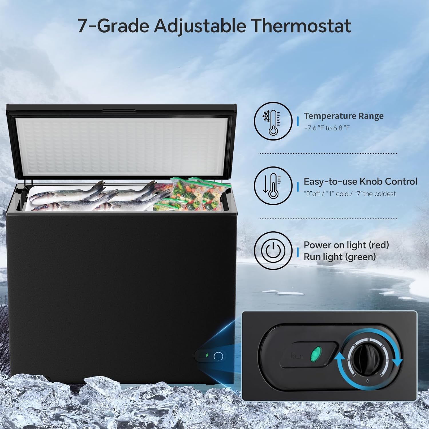 Kismile 7.0 Cubic Feet Chest Freezer, Deep Freezer for Home, Black