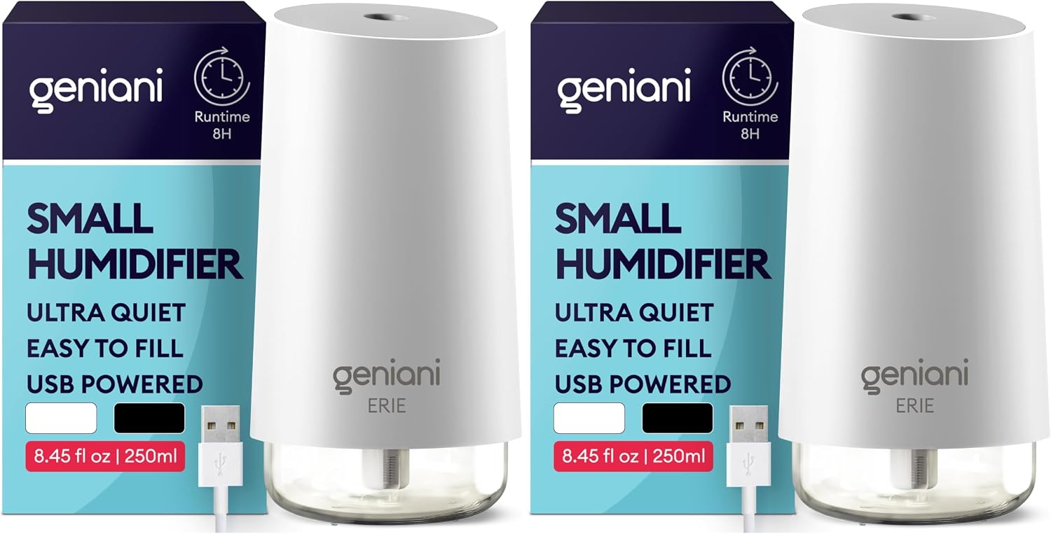 GENIANI Portable Cool Mist Humidifiers for Bedroom & Office - Ultrasonic Humidifier for Home, Baby, Small Room with Auto Shut Off
