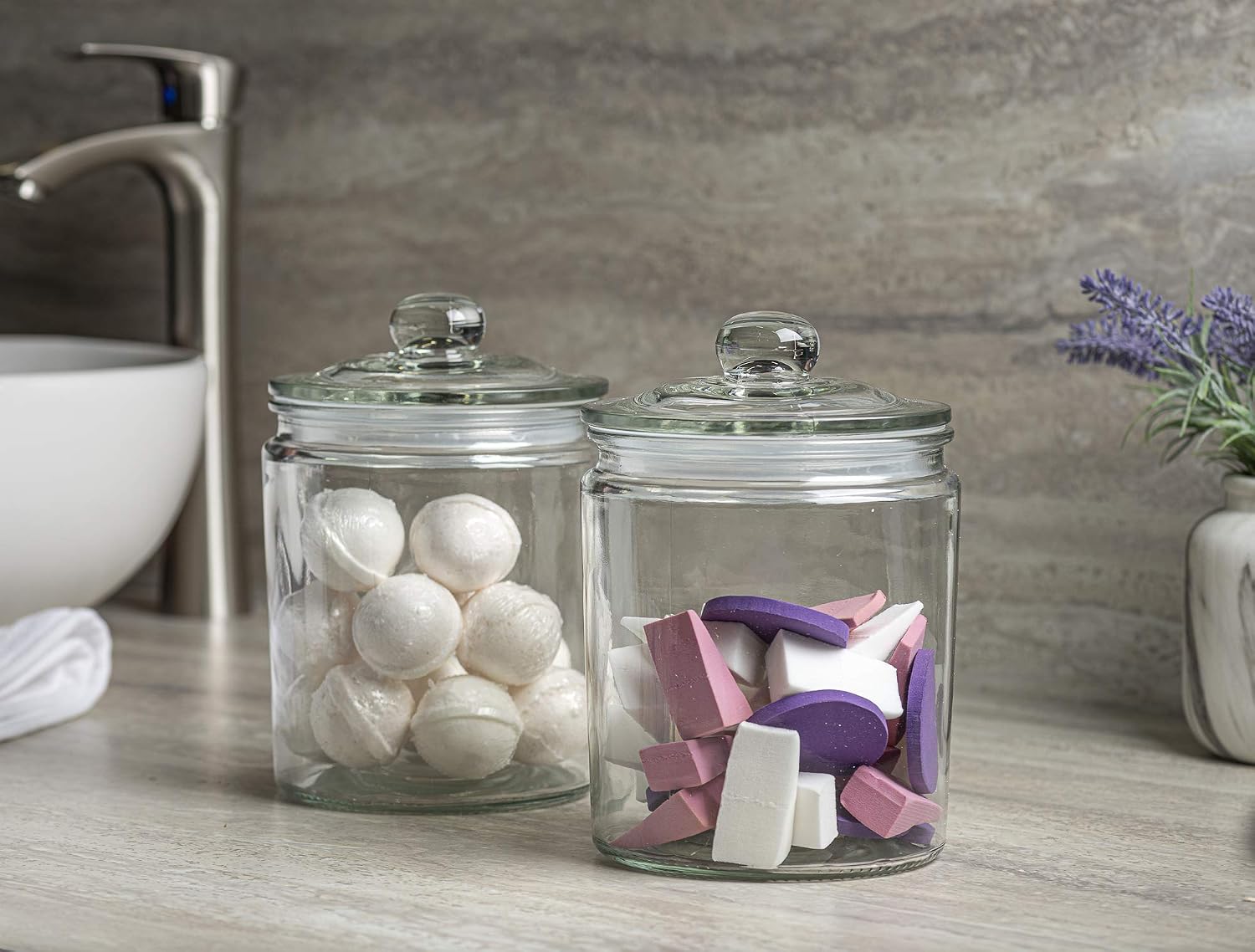 Le’raze 3pc Canister Sets for Kitchen Counter + Labels & Marker - Glass Cookie Jars with Airtight Lids - Food Storage Containers with Lids