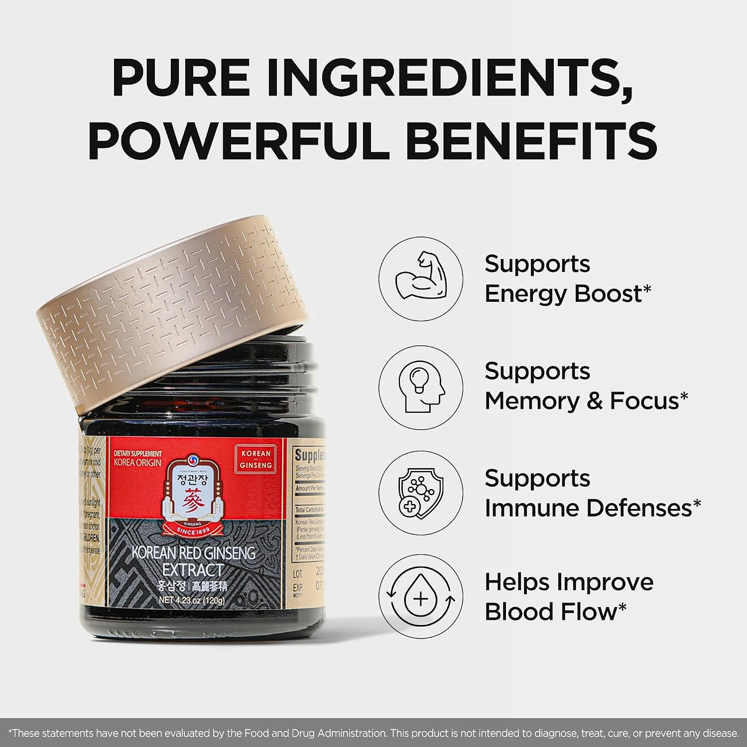 JUNG KWAN JANG Korean Red Panax Ginseng Extract Extra Strength, Energy 240g | Extra Strength, Energy Boost, Boost Immune System, Stamina, Blood Circulation, Memory, Focus, Caffeine Free, Vegan, Non-GMO