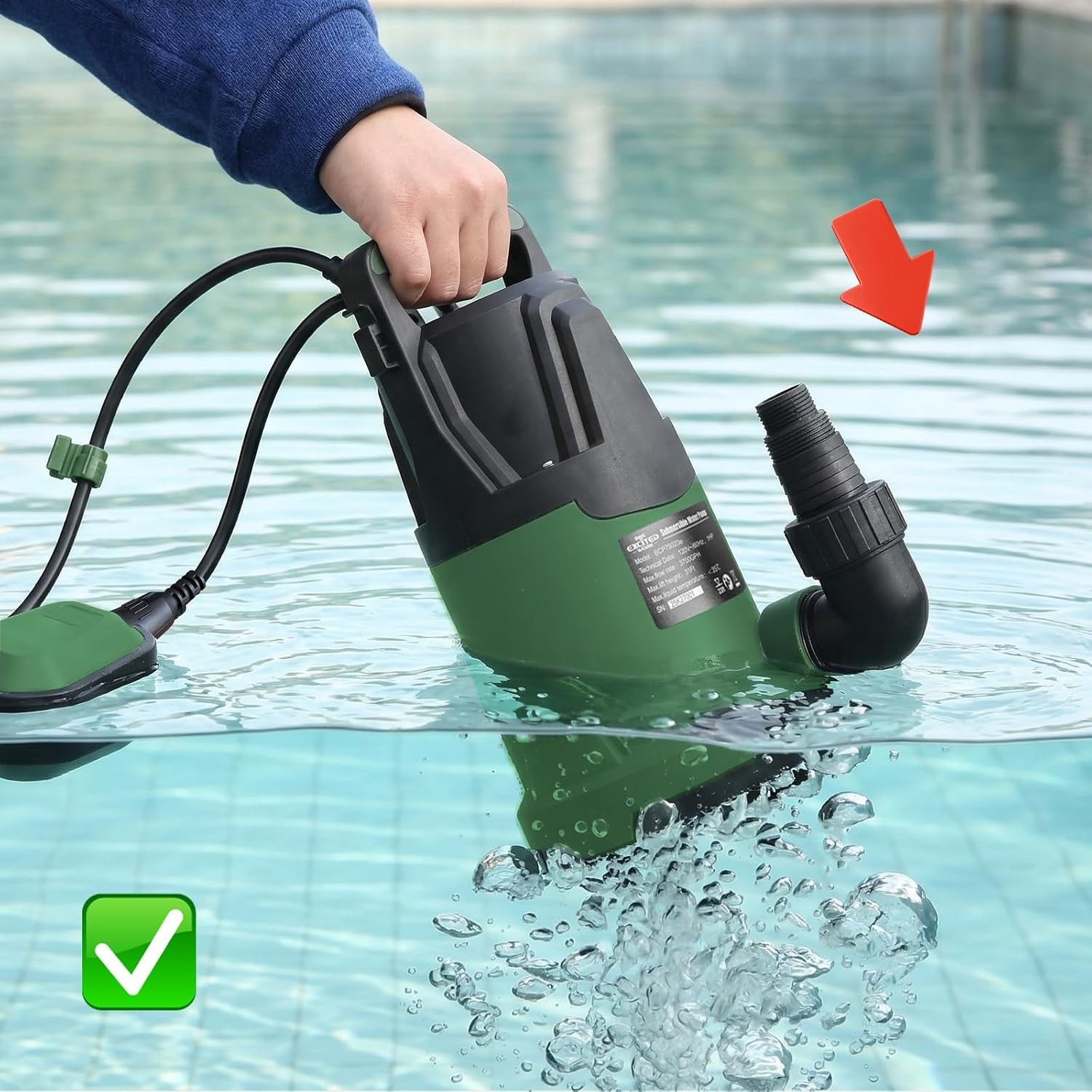 4200GPH 1HP Submersible Sump Pump with Automatic Float Switch | LAZYLAND, Clean Water Pump for Pool, Pond, Garden, Flooded Cellar, Aquarium and Irrigation (Green)