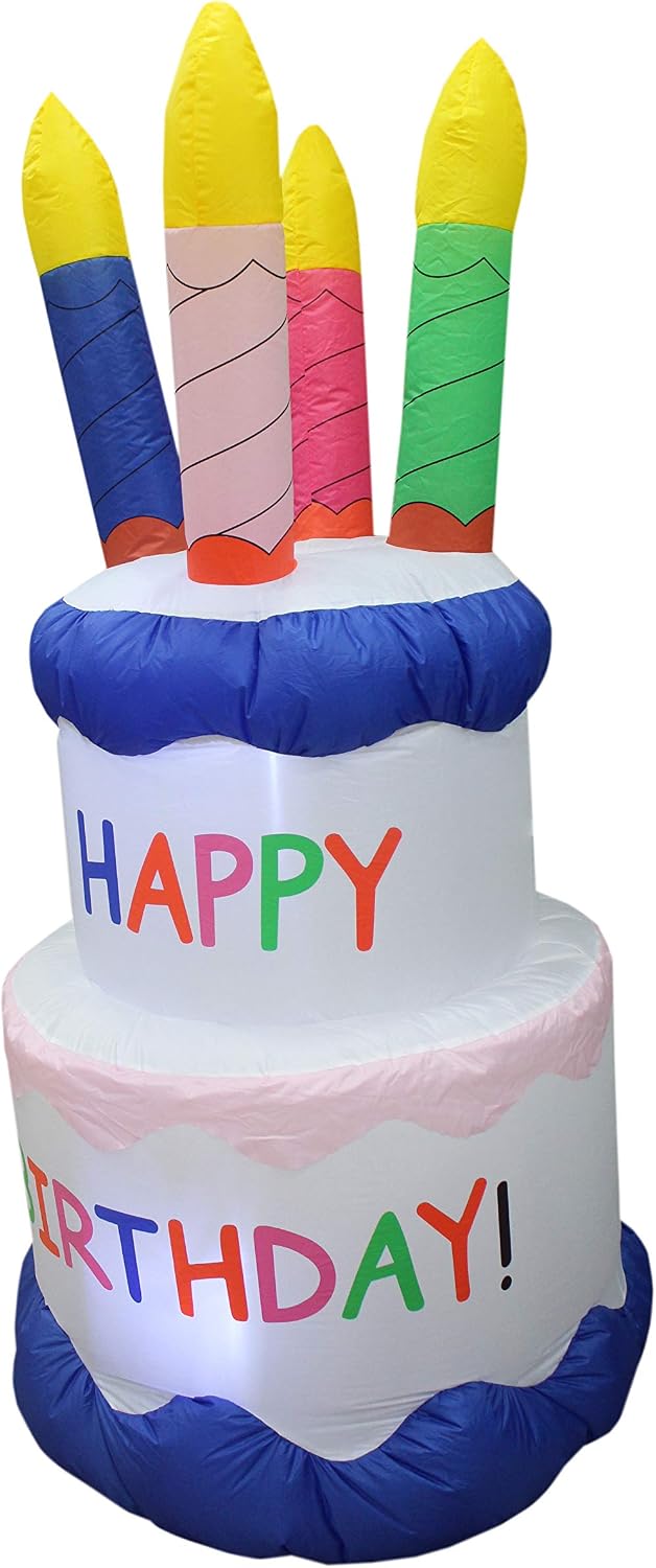 6 Foot Tall Inflatable Happy Birthday Cake with 4 Candles Party Decoration