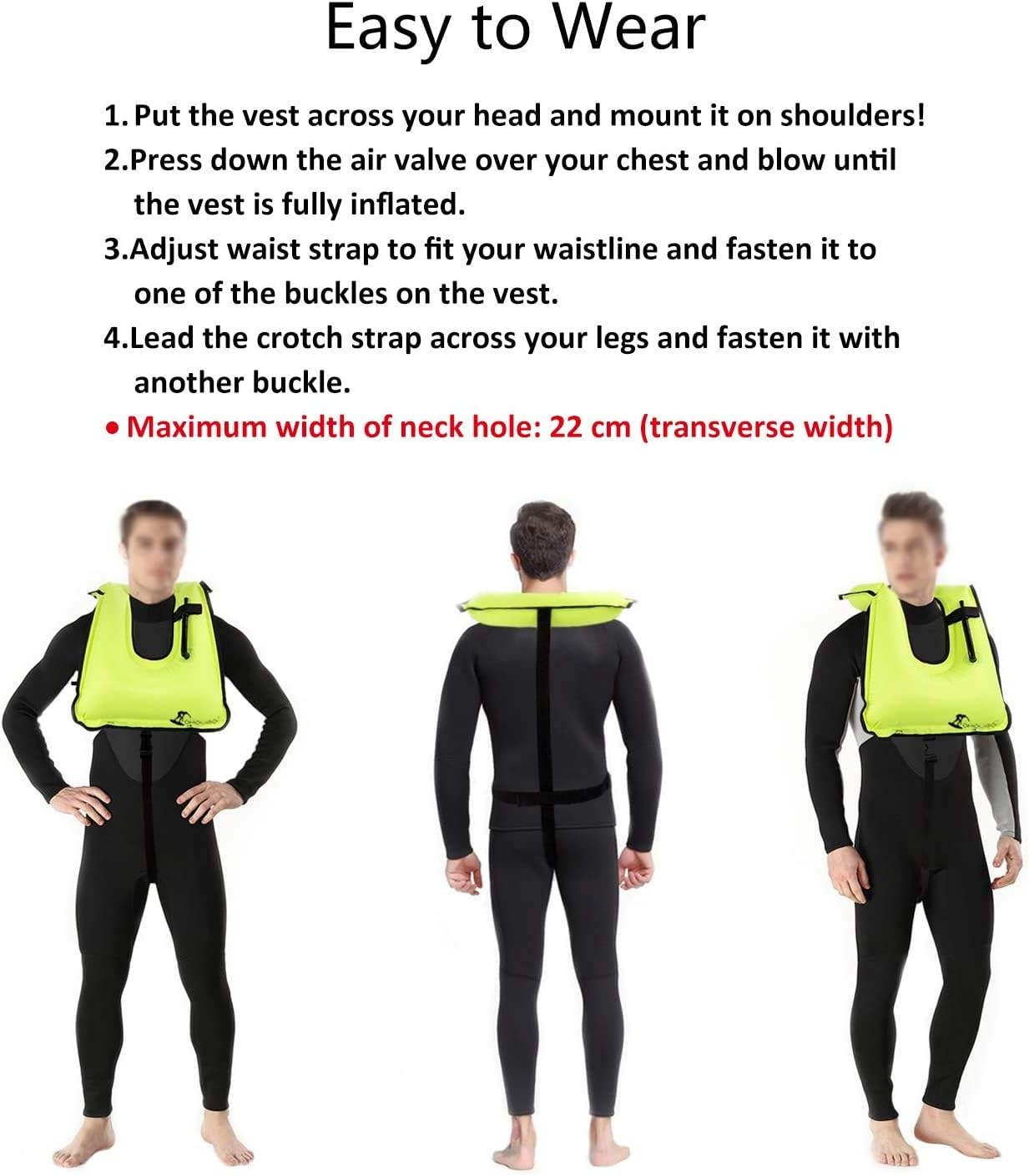 OMOUBOI Snorkel Vest for Adults Swim Vests Inflatable Snorkeling Jackets for Diving, Snorkeling, Swimming Safety (Suitable for 100-220 lbs)