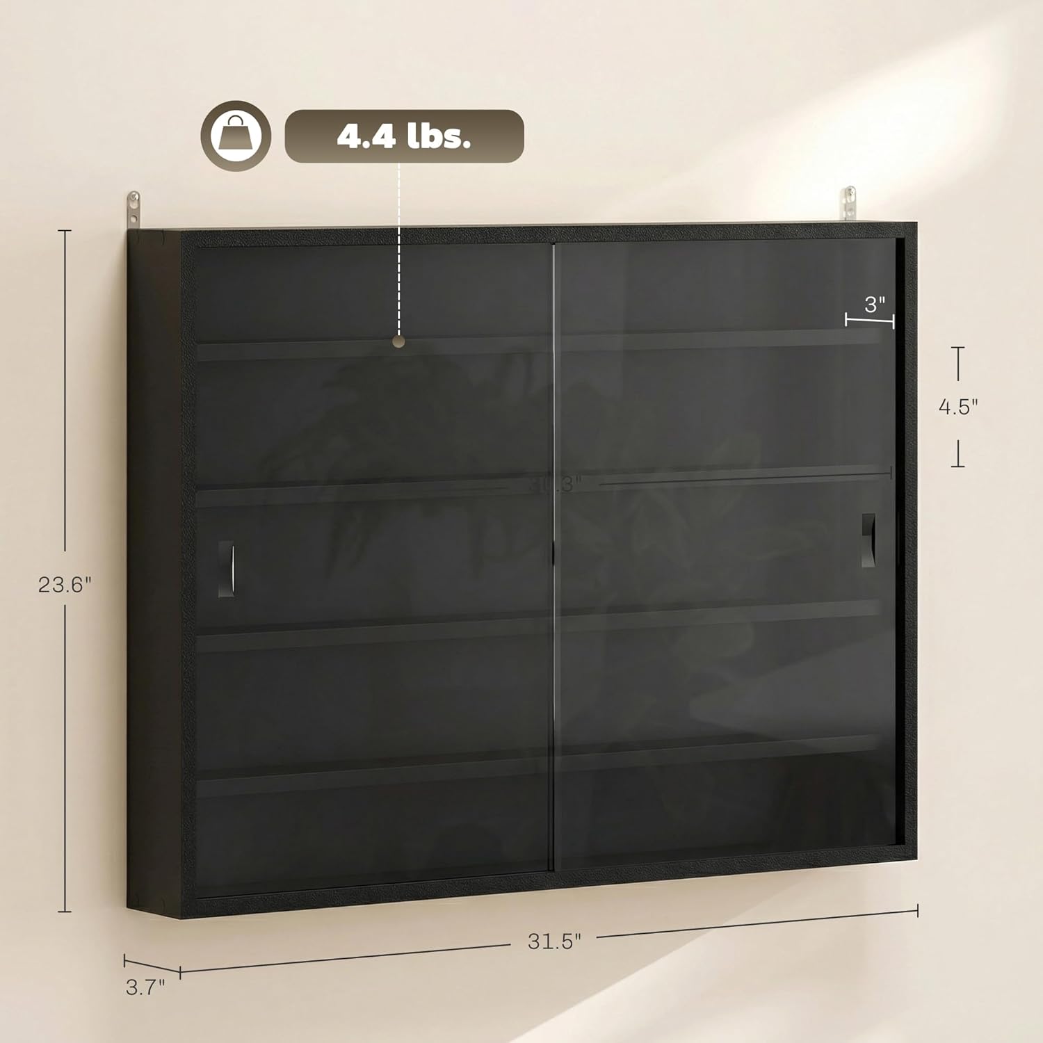 HOMCOM 5-Tier Display Cabinet, Glass Door Cabinet with Adjustable Shelves, Wall-Mounted Display Case for Playroom, Bedroom, Black