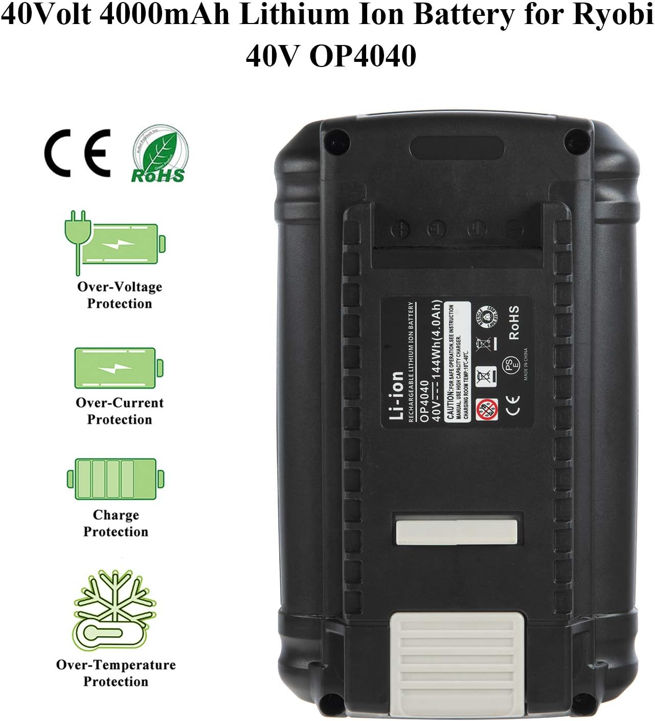 Replacement Battery for Ryobi 40v Battery OP4015 OP4050A OP4040 OP4050 Compatible with Ryobi 40V Cordless Power Tools, Capacity 4.0Ah