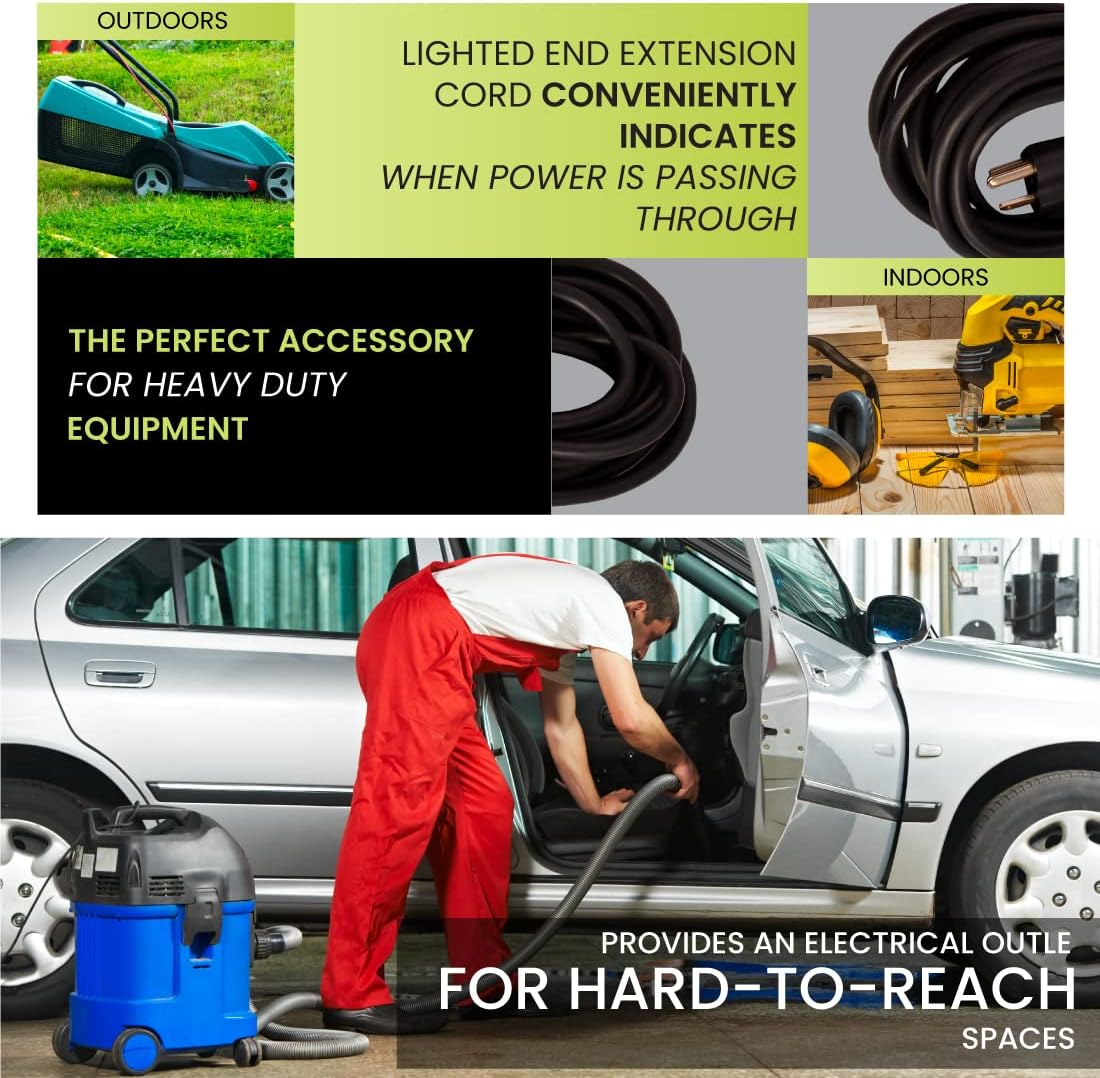 Go Green Power Inc. (GG-14025) 12/3 SJTW Outdoor Extension Cord, Lighted End, 25 ft