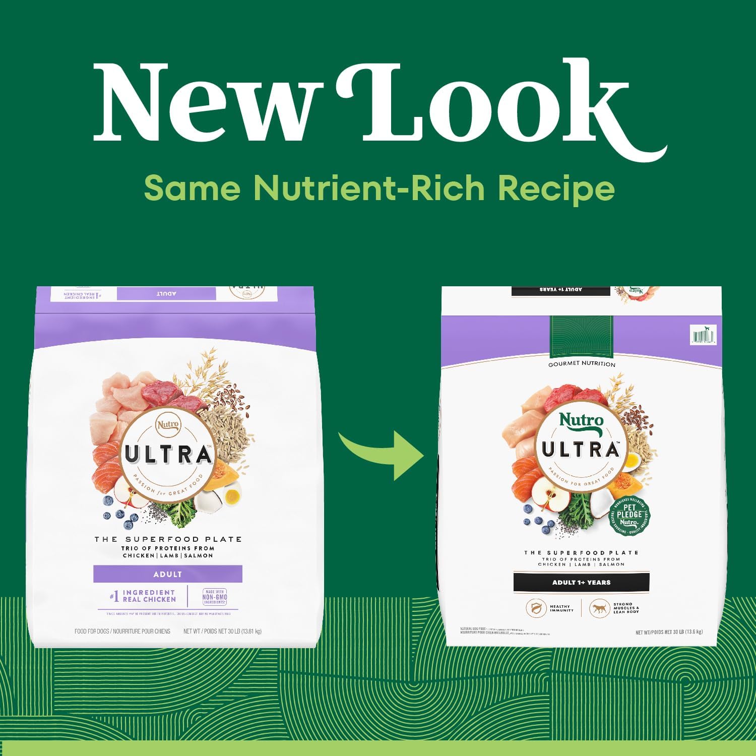 Nutro Ultra Dry Dog Food, Chicken, Lamb & Salmon Recipe, 30 lb | Trio of proteins, blend of 14 superfoods, omega 3 & 6 for radiant coat, antioxidants for immunity, natural fiber, non-GMO