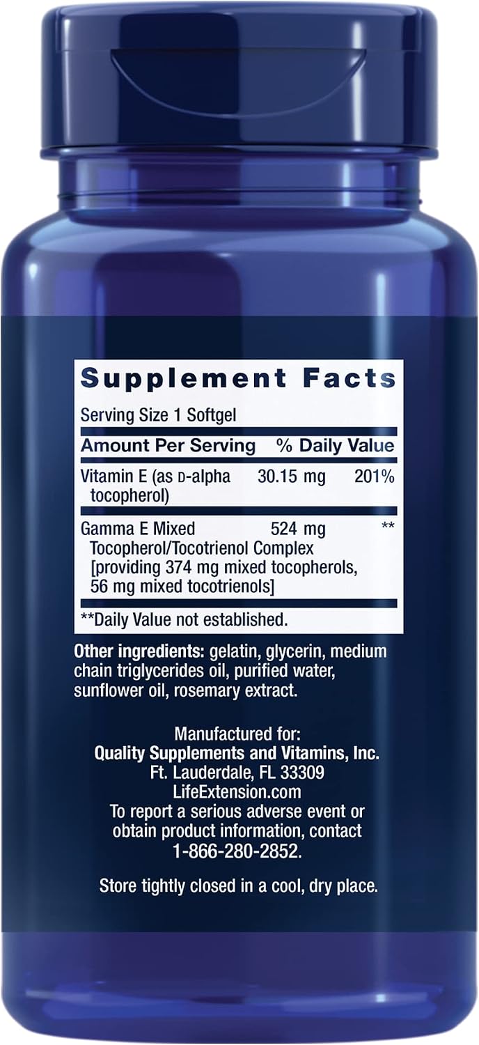 Life Extension Gamma E Mixed Tocopherols & Tocotrienols – Complete Vitamin E Spectrum, Antioxidant Protection – Non-GMO, Gluten-Free – 60 Softgels | Complete Vitamin E Spectrum with Mixed Tocopherols & Tocotrienols for Antioxidant Protection, Non-GMO & G…