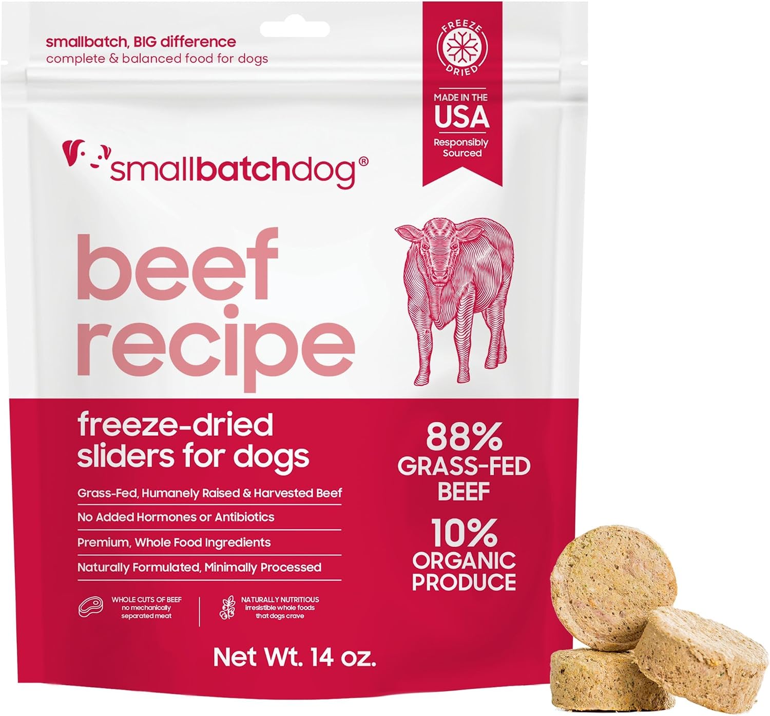 smallbatch Freeze Dried Raw Dog Food, Grass-Fed Beef Recipe, 14 oz | High Protein Dog Food, Grain-Free, Single Protein, for Picky Eaters, Hydrate & Serve, All Life Stages, Puppies & Adult Dogs
