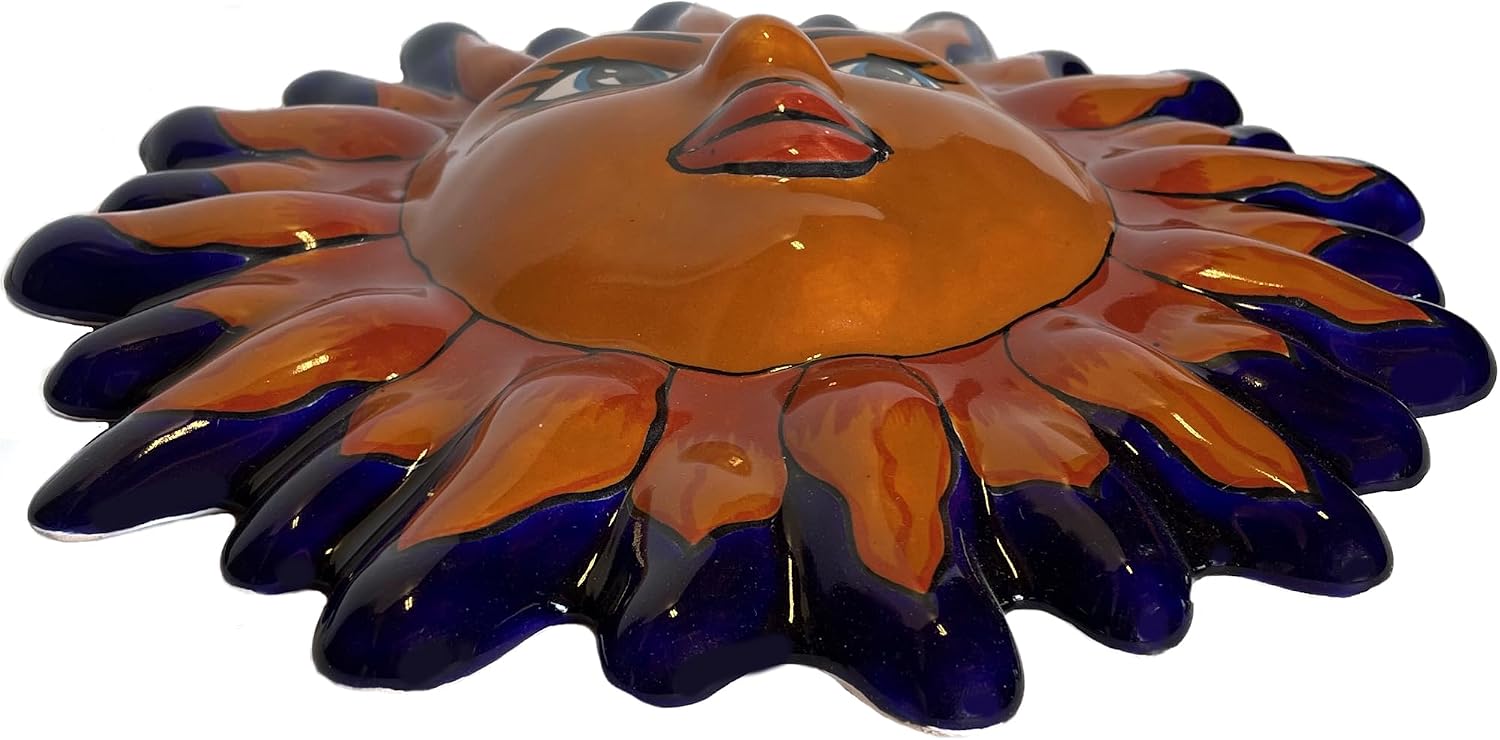 Fine Crafts Imports Talavera Ceramic Sun Face Wall Sculpture, Orange, Ceramic, 12" Diameter