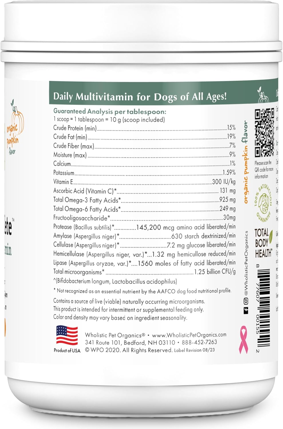 Organic Dog Vitamins | 1 Lb | 45 Scoops | Daily Dog Multivitamin with Prebiotics, Probiotics for Immune Support, Skin Coat, Digestion, & Joint Health | Canine Complete
