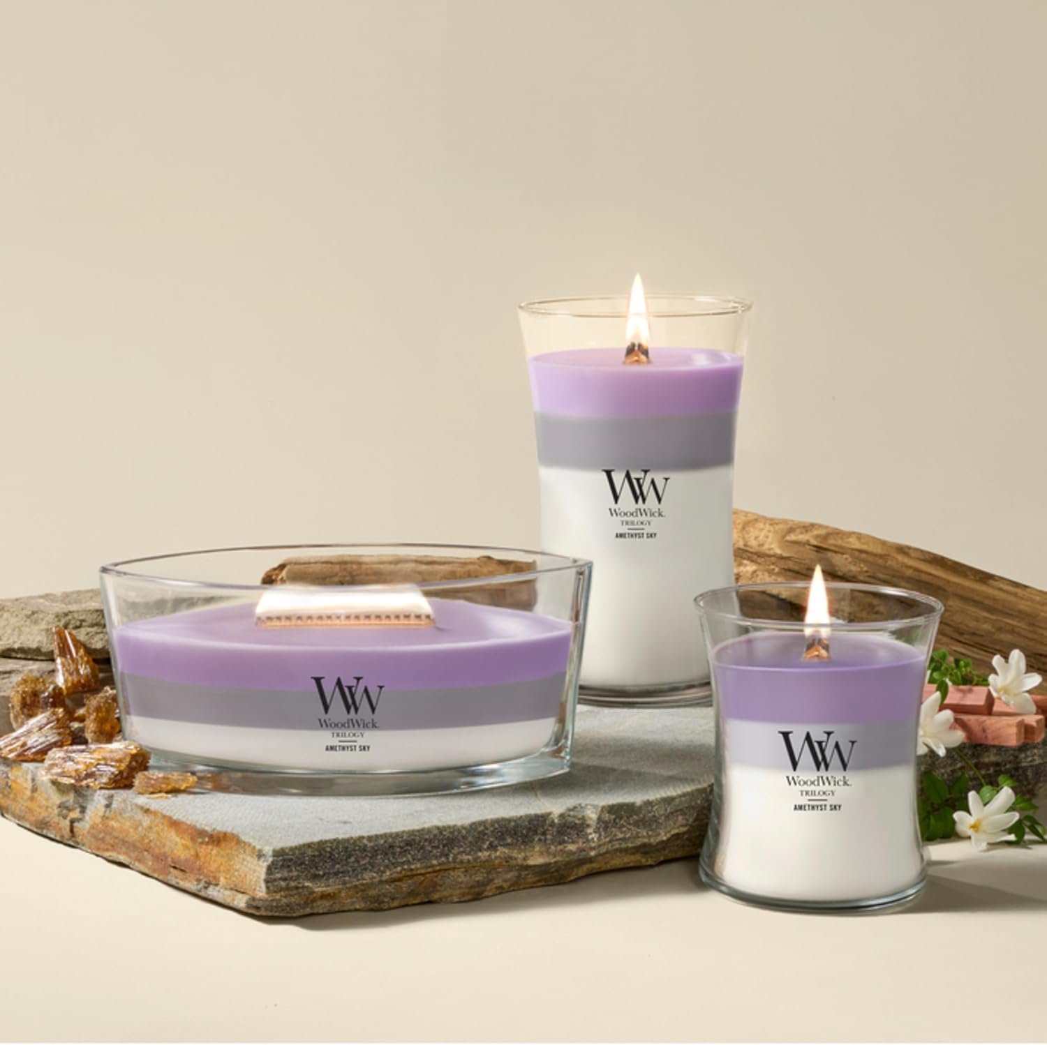 WoodWick Café Sweets Trilogy Holiday Candle Gifts for Women and Men, 9.7 oz Medium Hourglass Trilogy Candle with Crackling Wick
