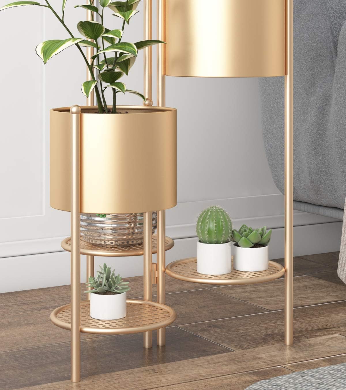 Metal Plant Stand, 6 Tier 6 Potted Indoor Gold Flower Pot Stand Holder Shelf, Foldable Decorative Display Rack for Multiple Potted Plants