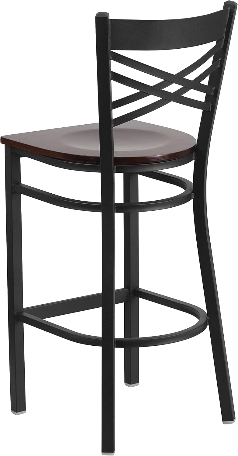 Flash Furniture Hercules Metal Restaurant Barstool, Black | X Back Style, Vinyl Upholstery, Durable Construction, Commercial Use