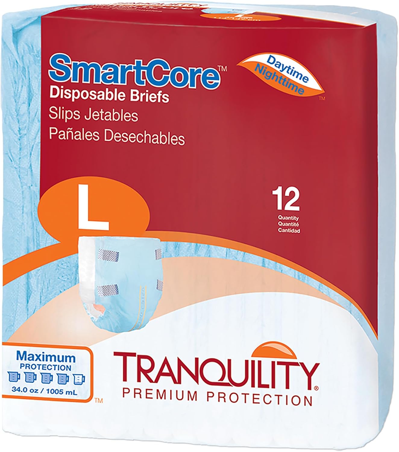 Tranquility SmartCore Adult Disposable Briefs, Incontinence Control with Breathable Kufguard Technology, Fastening Tabs & Wetness Indicator, Latex-Free, Adult XX-Large, 34oz Capacity, 32ct Case