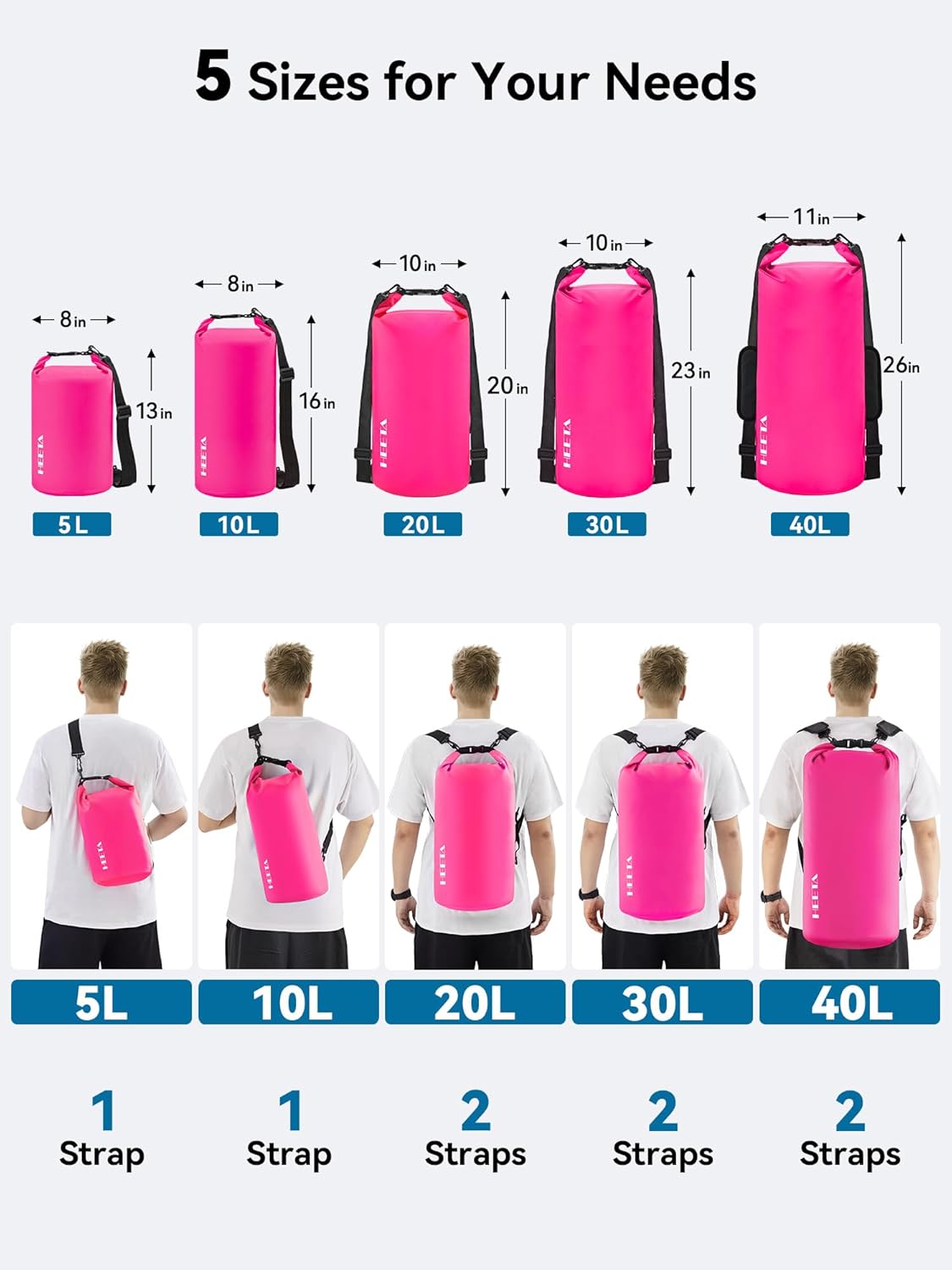 HEETA Waterproof Dry Bag Backpack with Emergency Whistle 5L/10L/20L/30L/40L