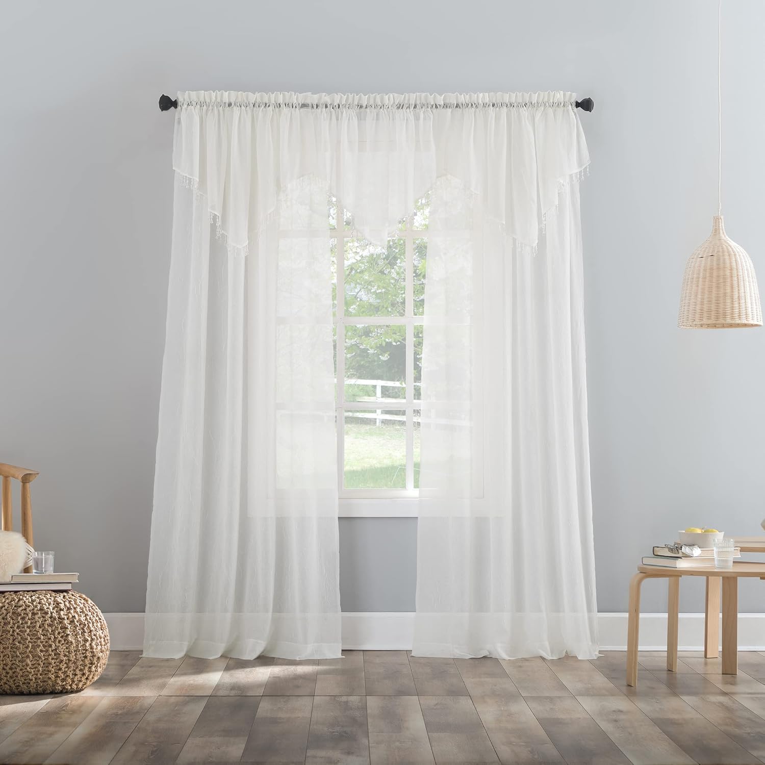 No. 918 Erica Crushed Sheer Voile Rod Pocket Curtain Panel, 51" x 108", Eggshell Off-White