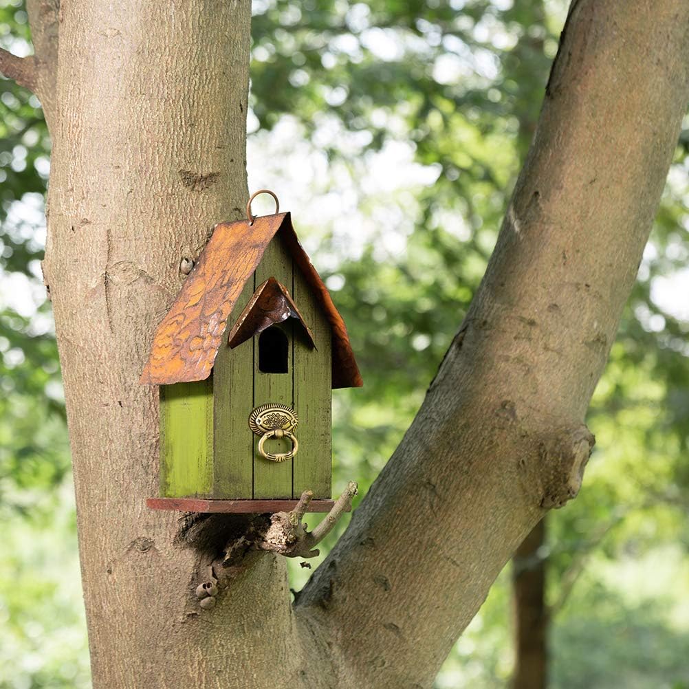 Glitzhome Bird Houses for Outside,10" H Rustic Wooden Bird House Garden Distressed Decorative Birdhouse for Outdoors, Hanging Birdhouse for Bluebird Hummingbird Wren Finch Cardinals Cedar