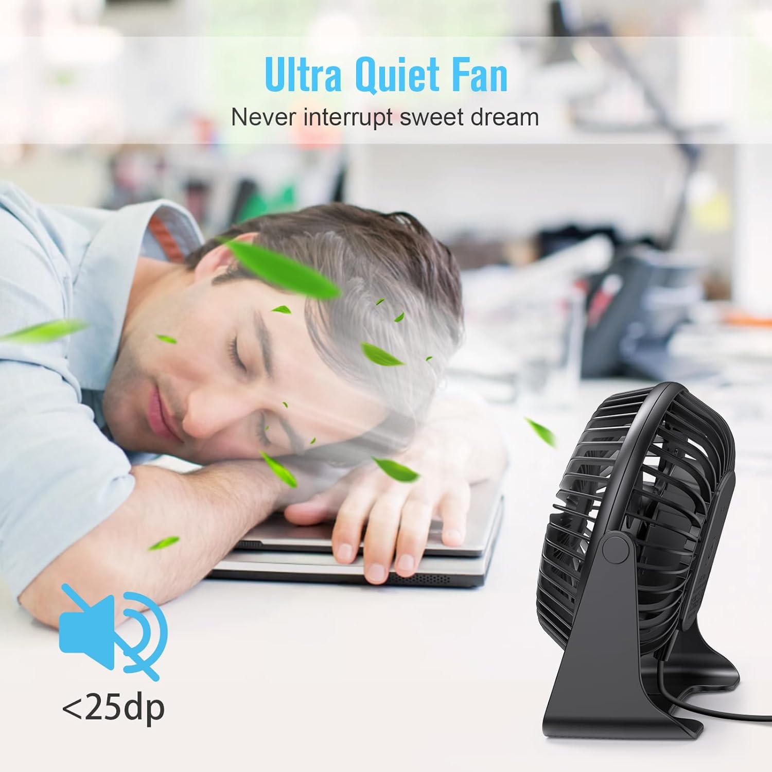BESKAR USB Small Desk Fan, Portable Table Fans with 3 Speeds Strong Airflow