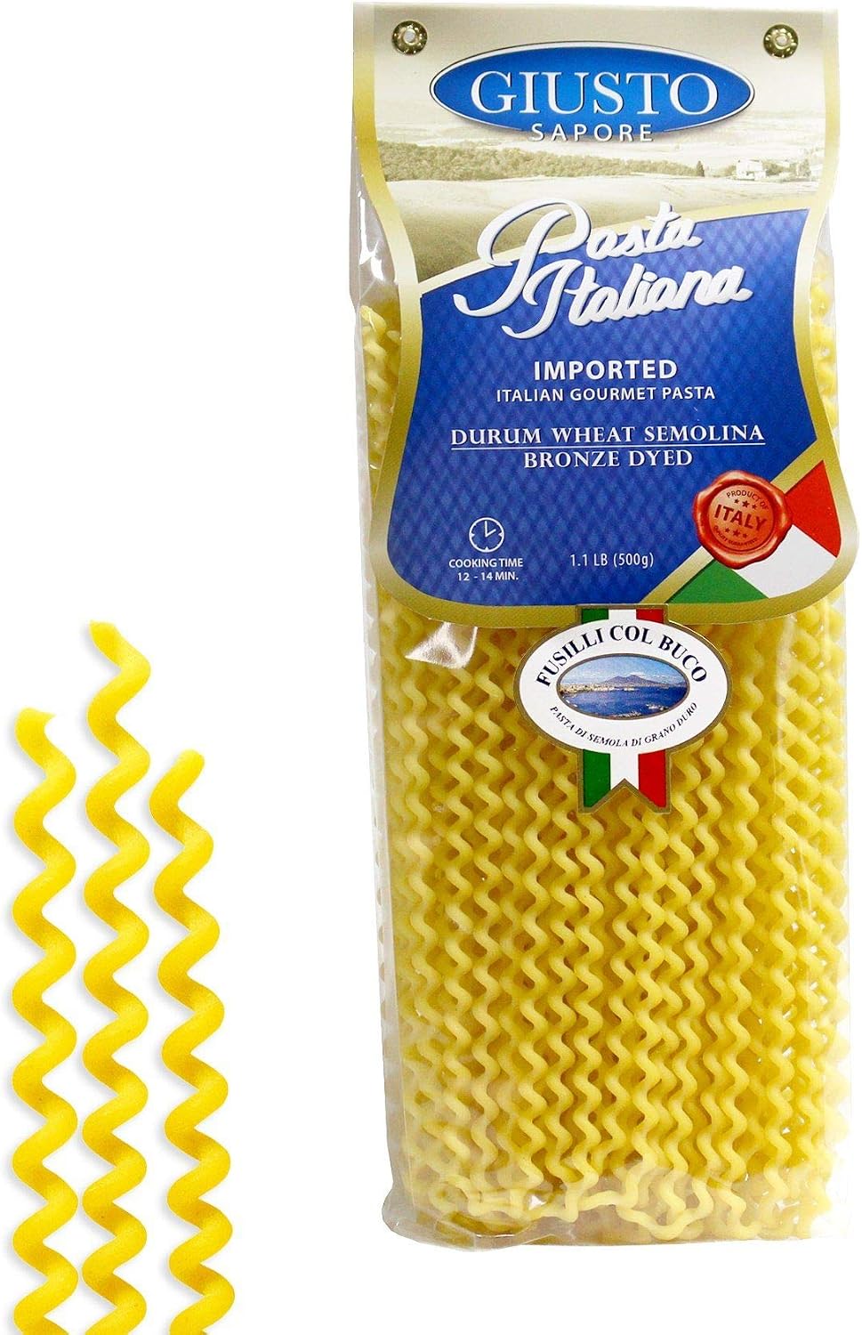 Giusto Sapore Italian Pasta - Caserecce 454g - Premium Organic Bronze Drawn Durum Wheat Semolina Gourmet Pasta Brand - Imported from Italy and Family Owned