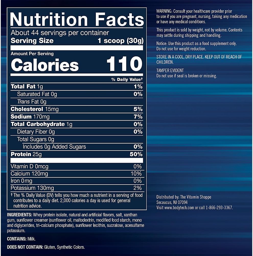 BodyTech Whey Protein Isolate Powder, French Vanilla, 1.5 LB, 23 Servings | 25G Protein per Serving, High Concentrated Protein Powder With Amino Acids & BCAAs for Men and Women, Gluten Free