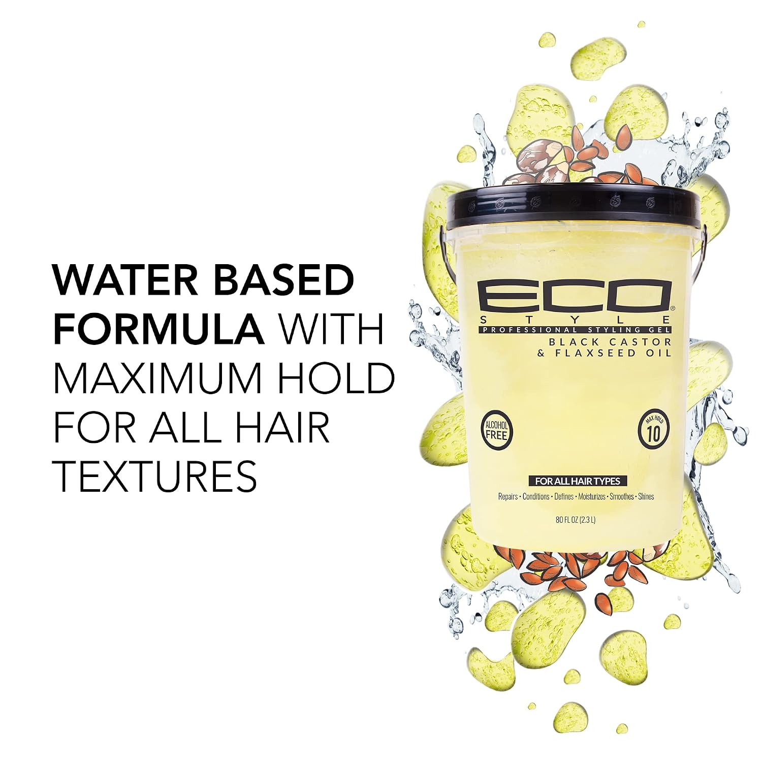 Eco Style Black Castor and Flaxseed Oil Styling Gel - Helps Nourish and Repair Damaged Hair - Promotes Healthy Scalp - Provides Superior and Weightless Hold - Delivers Long Lasting Shine - 8 oz