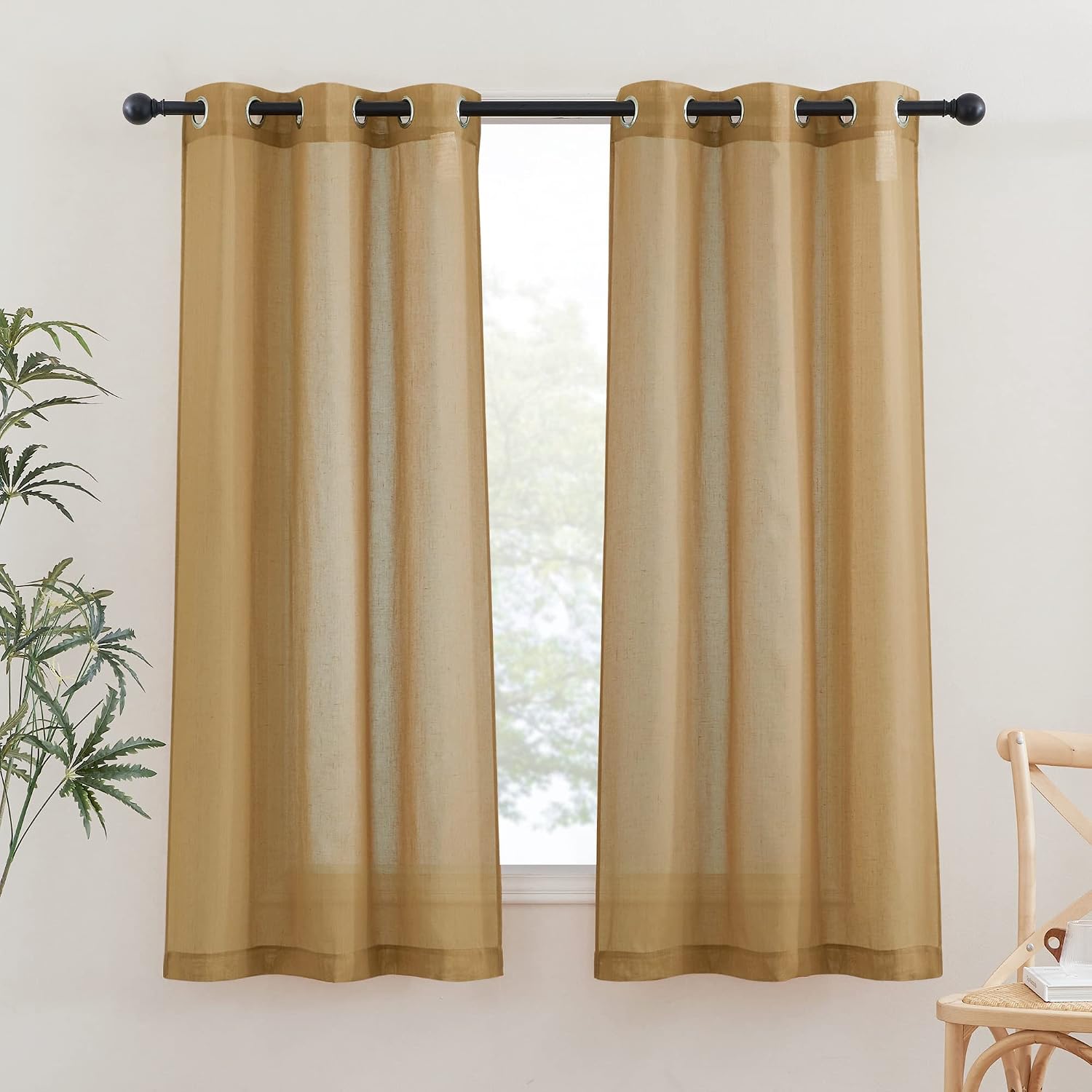 NICETOWN Linen Curtains Semi Sheer Bedroom Window Curtains